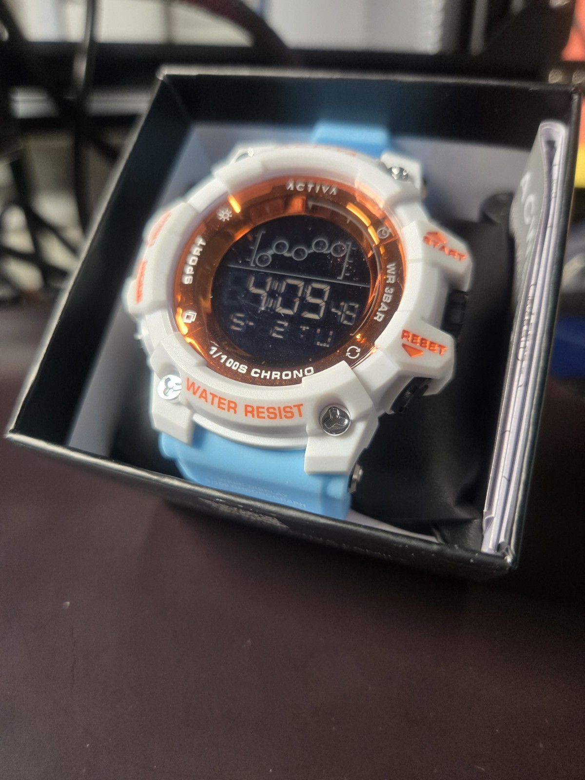 Activa Unisex Quartz Digital Chronograph 30m White Case Blue Resin Strap