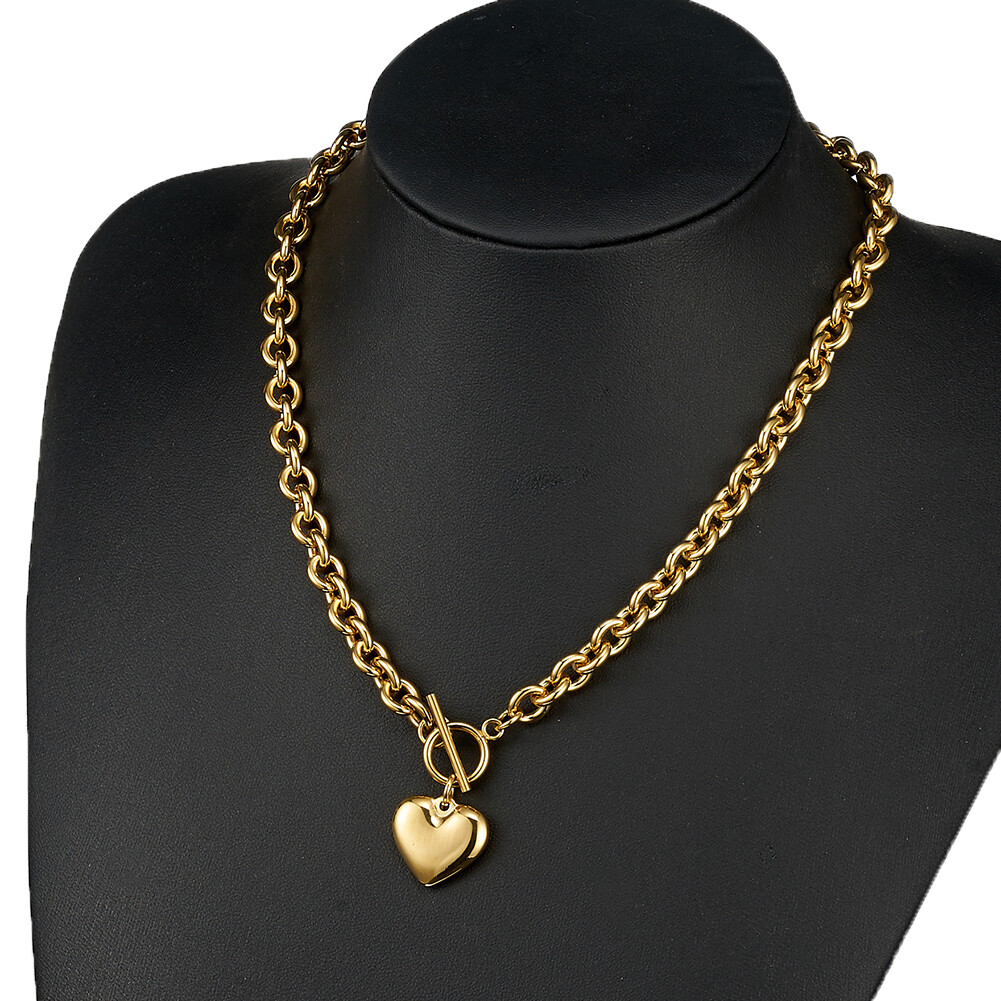 7″-40″ Silver/Gold Women Heart Choker Necklace 316L stainless steel Rolo Chain