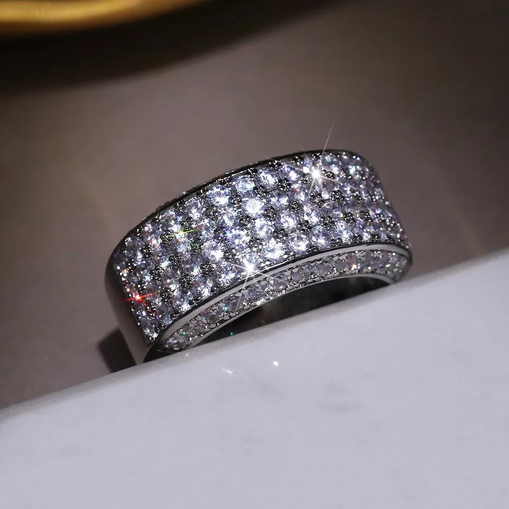 Hip Hop Ring For Christmas Gift 3.1 CT CZ Heavy Engagement Band Silver Plated