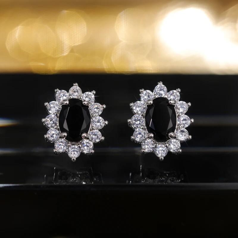 Oval CZ Stud Earrings Full Zircon Wedding Luxury Fashion Jewelry Women
