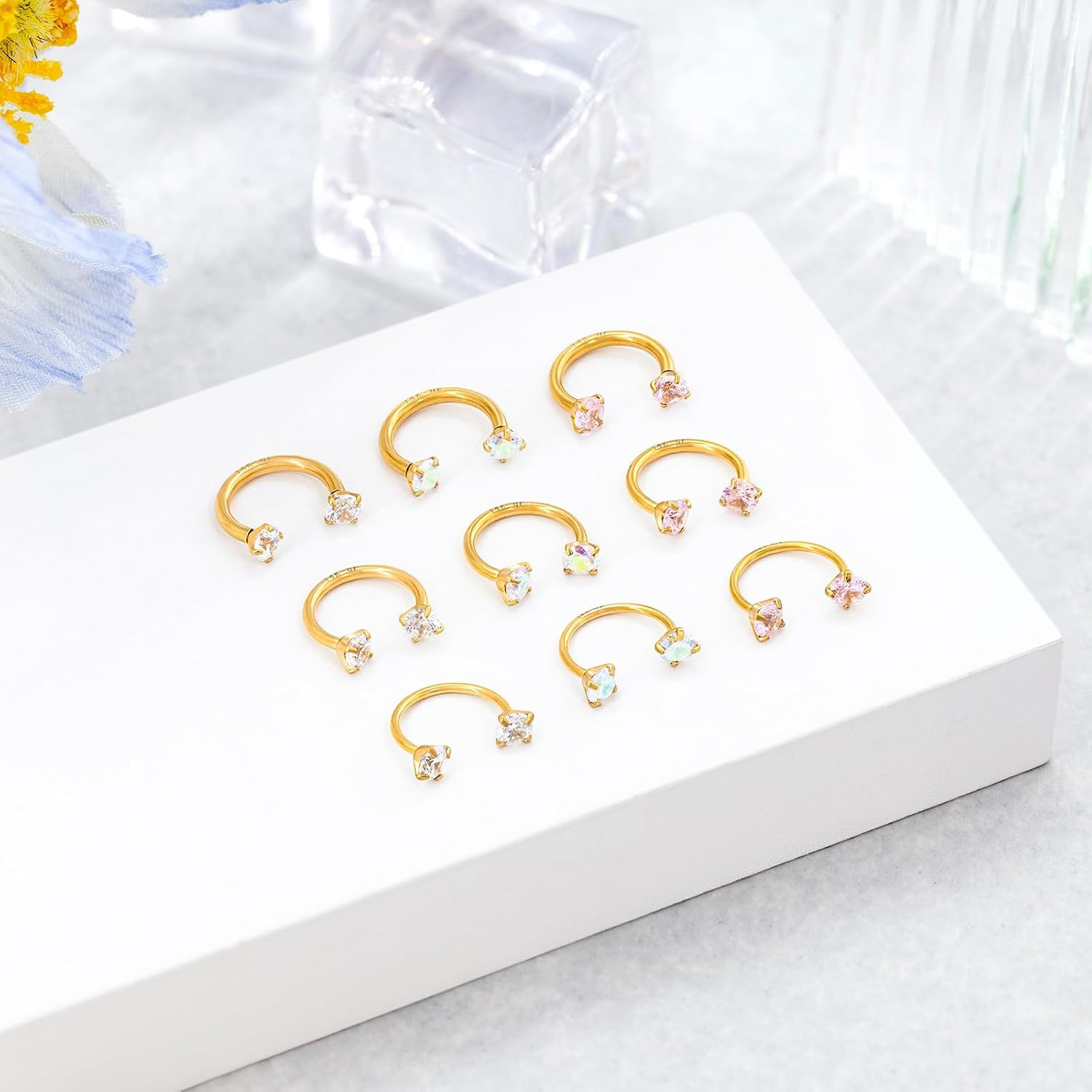 3Pcs 14K Gold Filled Horseshoe Nose Rings Studs, 20G 18G 16G 316L Stainless Stee
