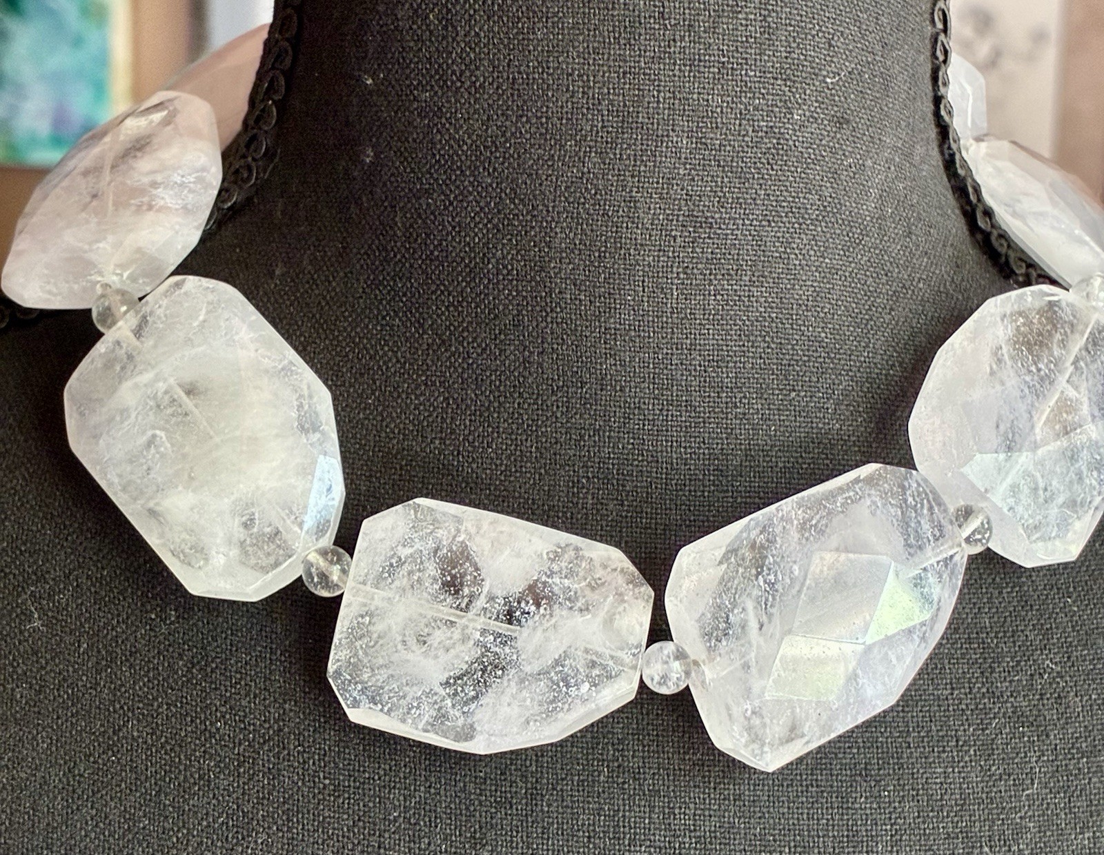 Faceted Clear Quartz Beaded Statement Necklace