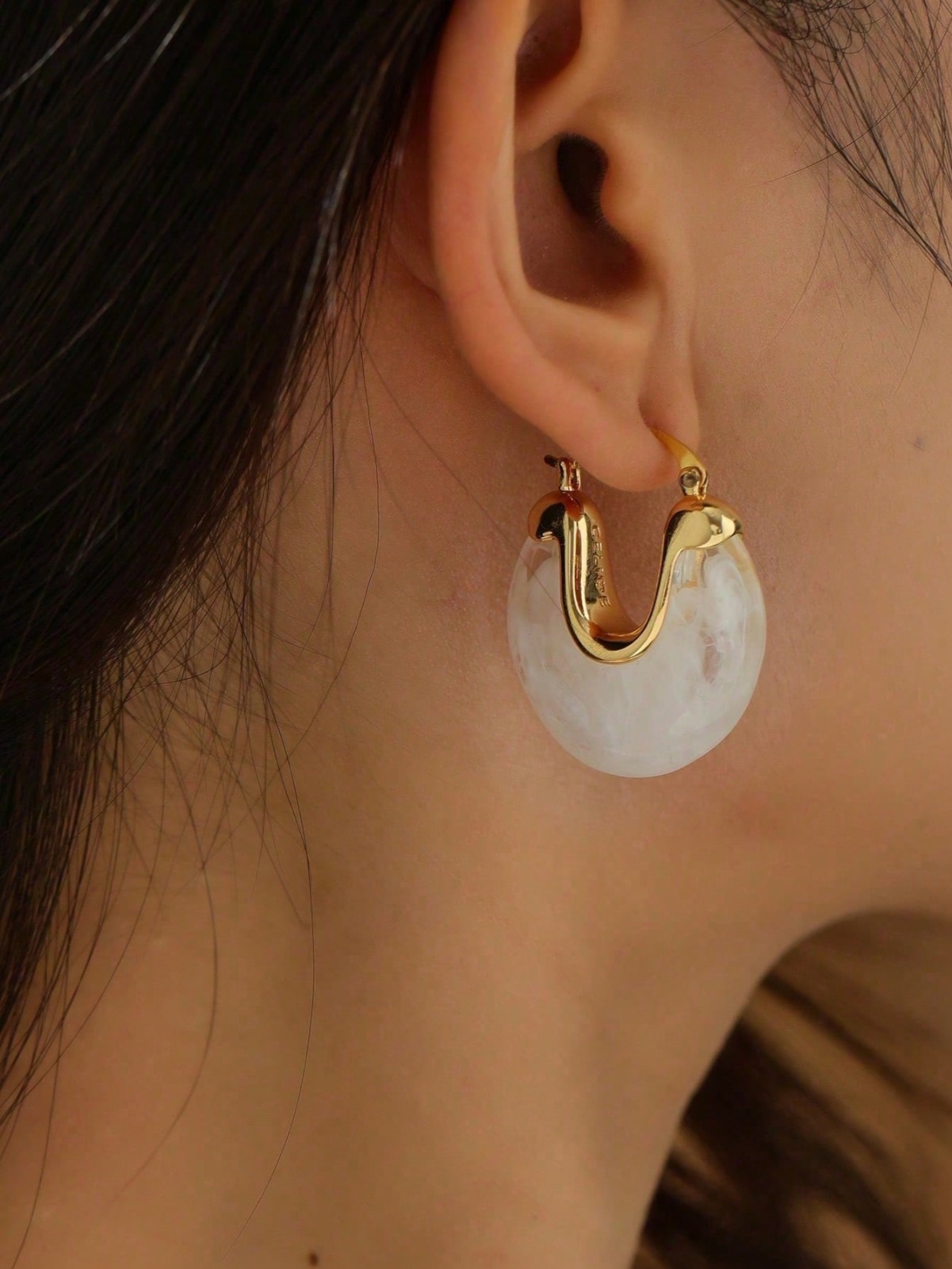 Gold Tone Marbled Wide Hoop Earrings Women Fashion Jewelry Gift Set Style Dangle