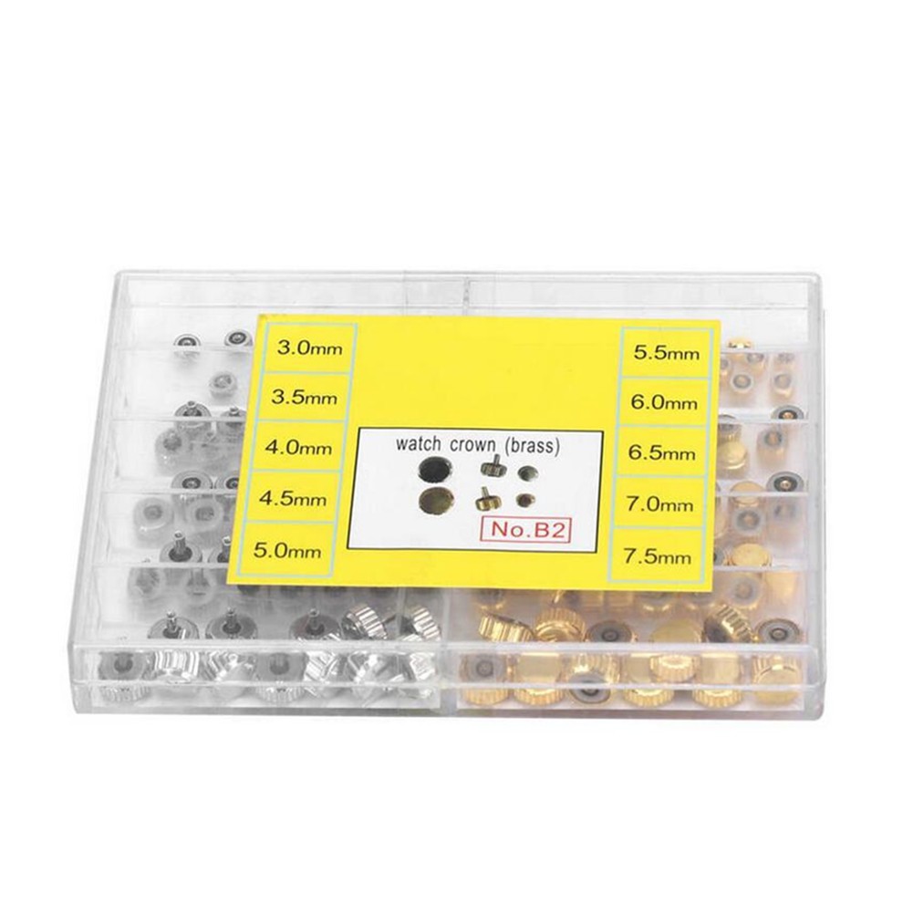 100Pack 3.0‑7.5mm Alloy Watch Crown Head Assortment Watchmaker Repair Box Kit