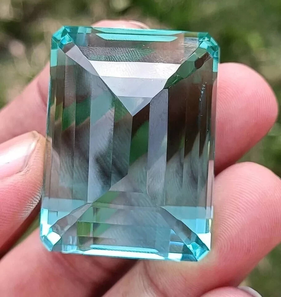 101 CT Flawless Sky Blue Aquamarine Emerald Cut Certified Loose Gemstone