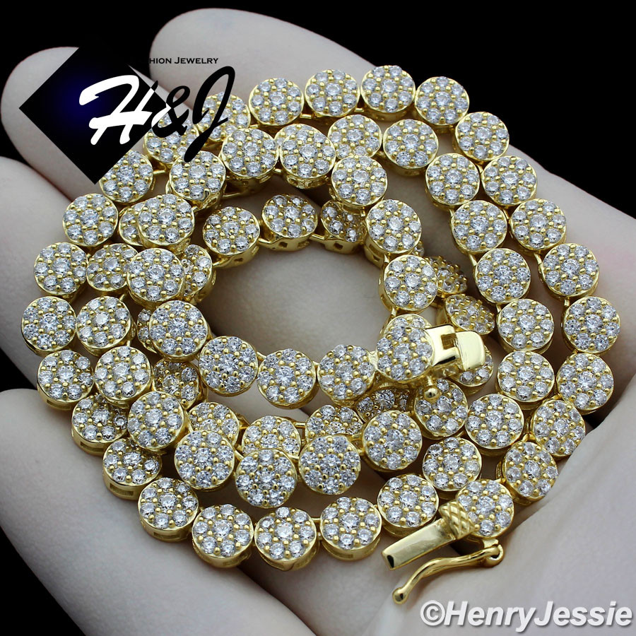 925 STERLING SILVER 18-30″X5MM GOLD PLATED 1 ROW ICY CZ CLUSTER NECKLACE*GN15