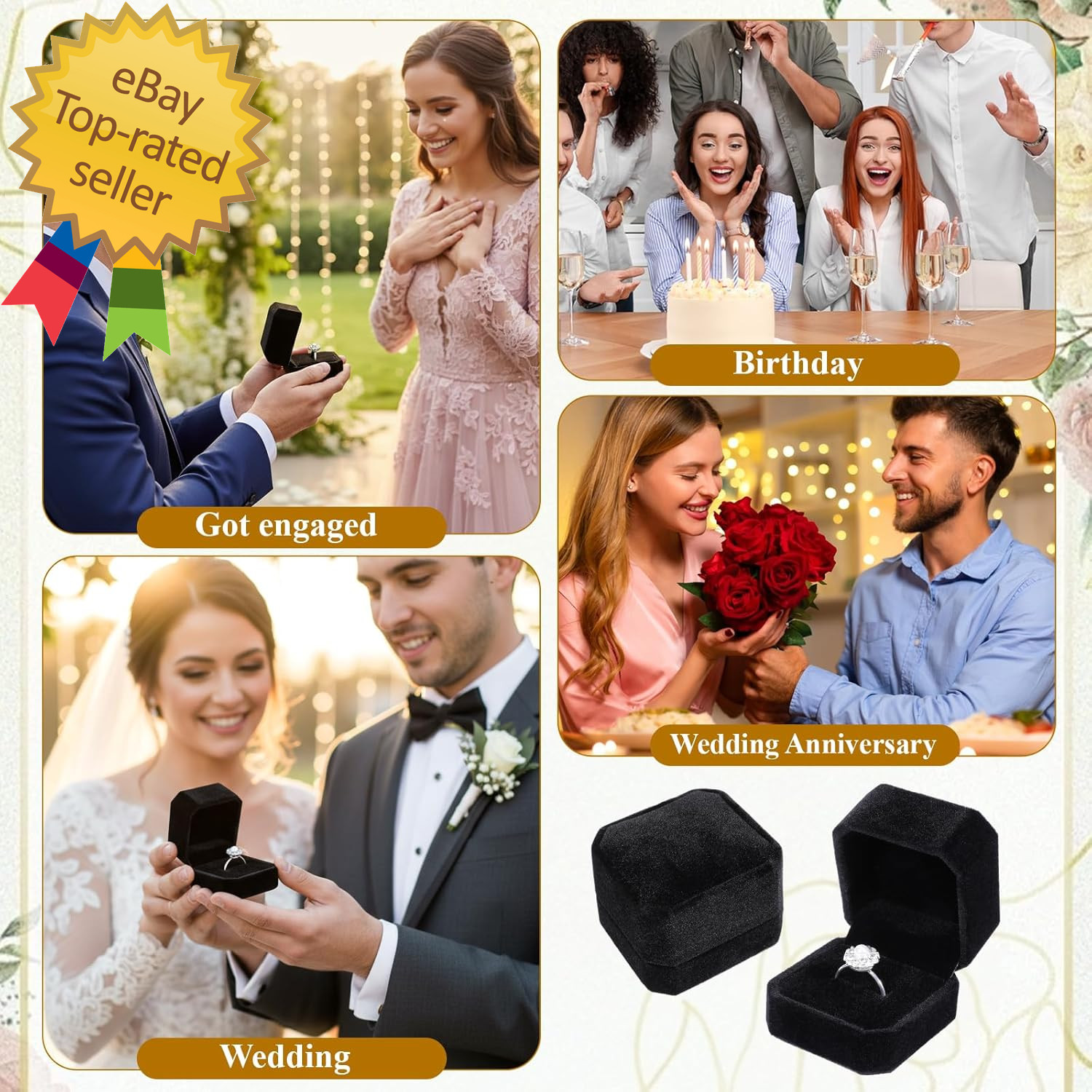 36 Pcs Black Velvet Ring Boxes Bulk, 2.13 X 1.97 X 1.54 Inch Rings Case Earring
