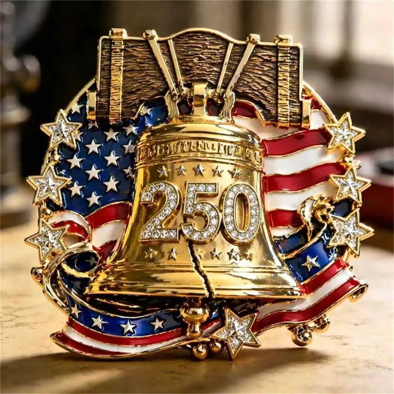 US 250th Anniversary Brooch Pin, Patriotic Bald Eagle Rhinestone Lapel Pin Jewel