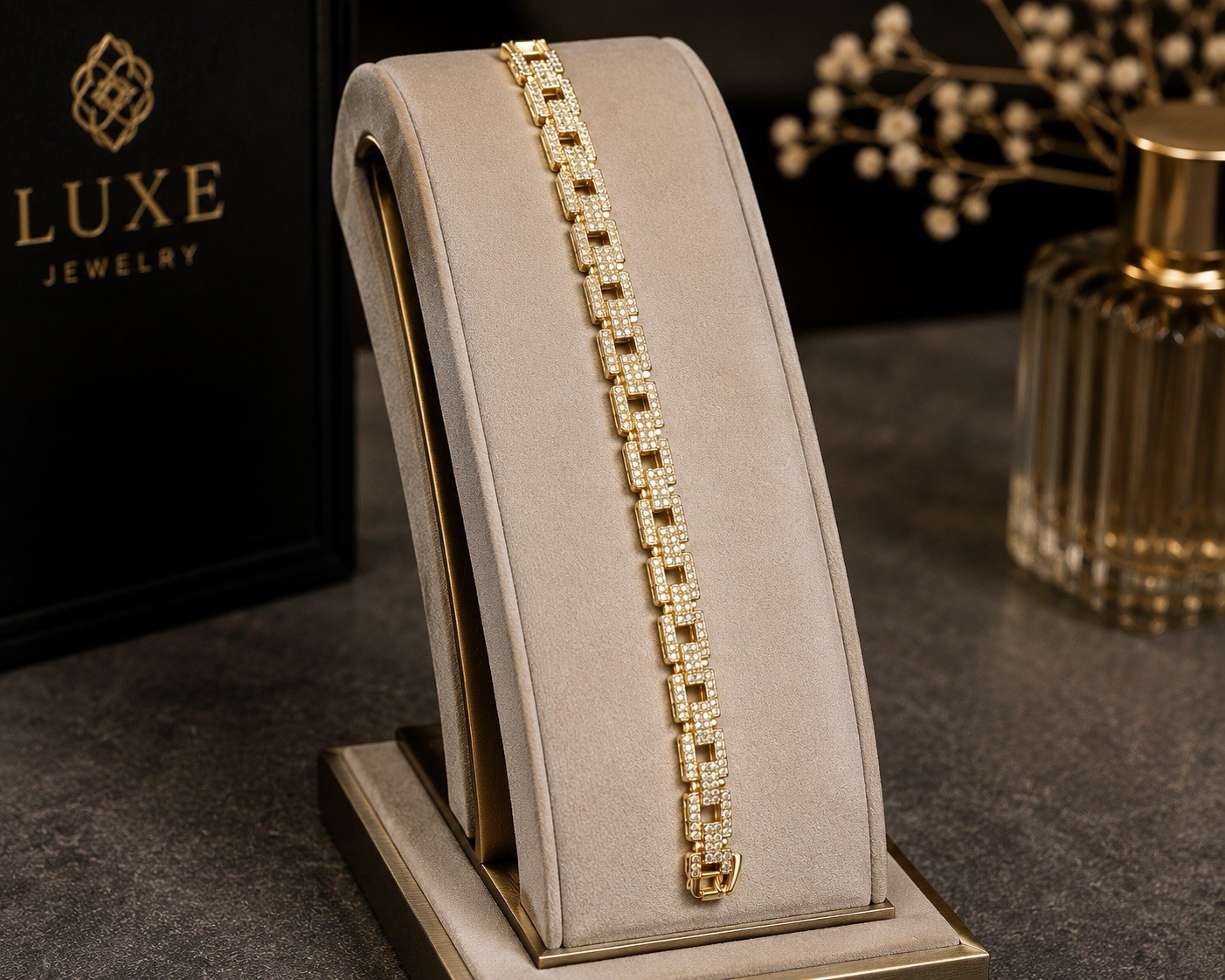 Elegant None tarnished none fade Gold Tone Tennis Bracelet Round Clear zircon