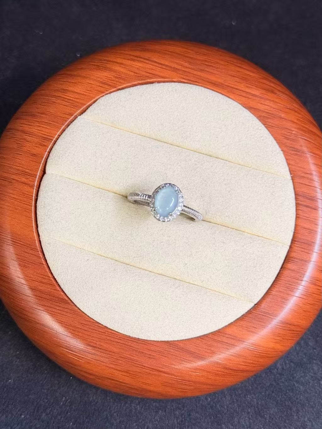 Natural sky blue jadeite ring