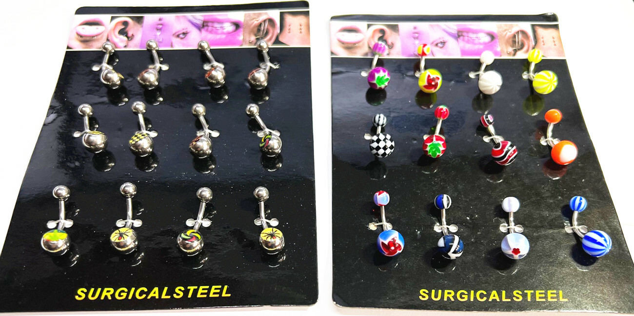 12 Pcs 316l Surgical Steel Mixed Assorted Ball Belly Navel Barbell Body Piercing