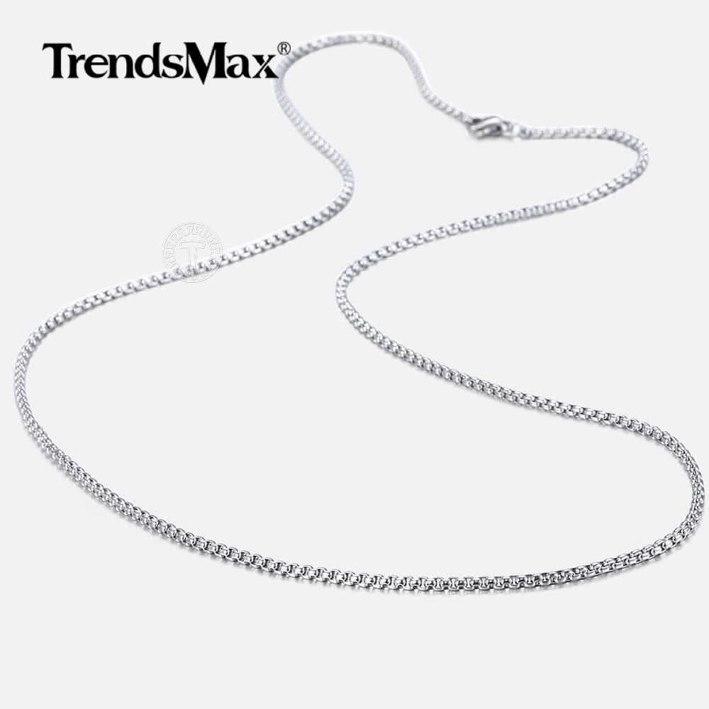 2MM 16-30INCH Long Silver Smooth Box Chain Necklace Choker Stainless Steel Link