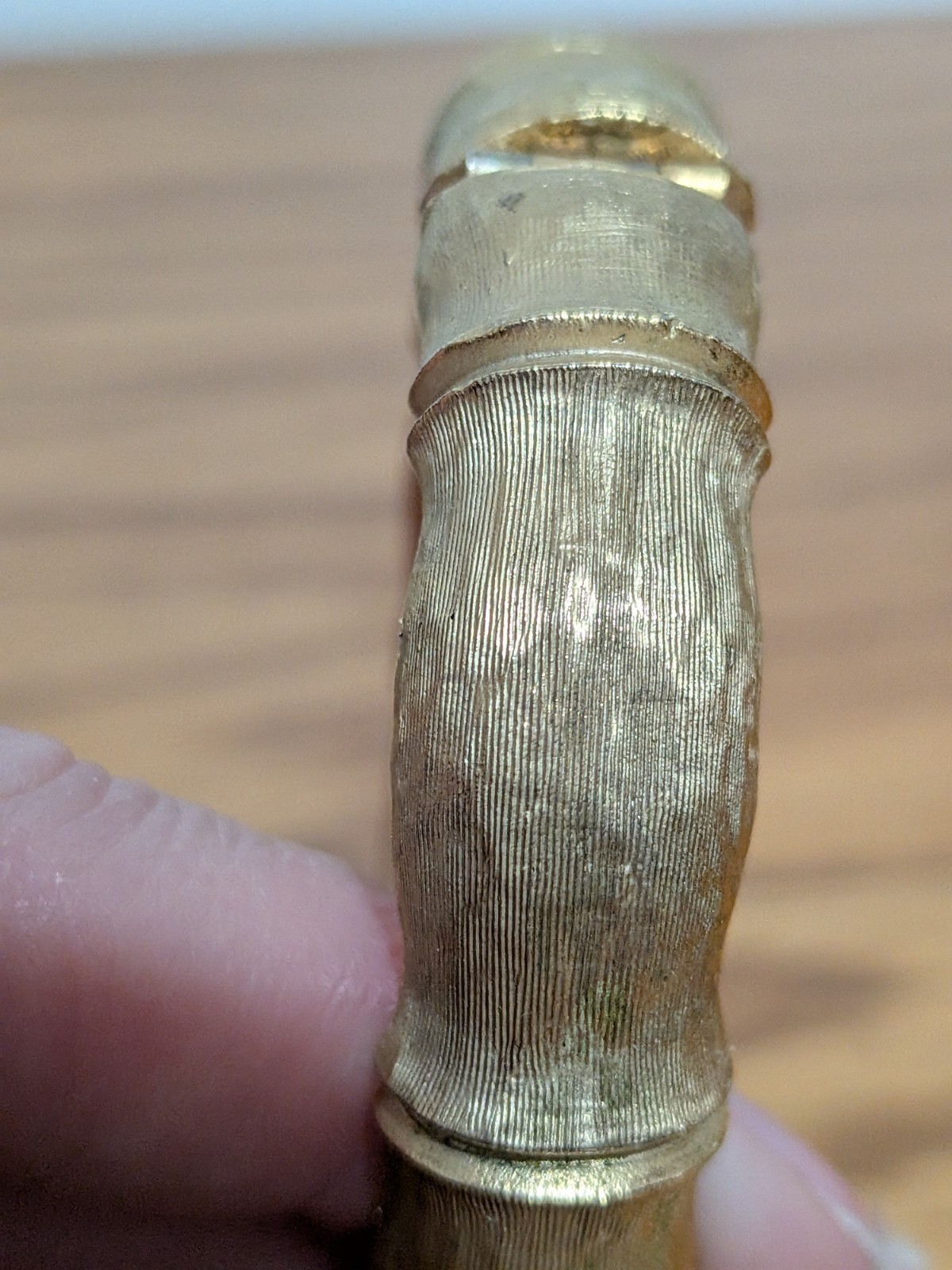Vintage Napier Satin Brushed Gold Tone Bamboo Bangle Bracelet Safety Chain