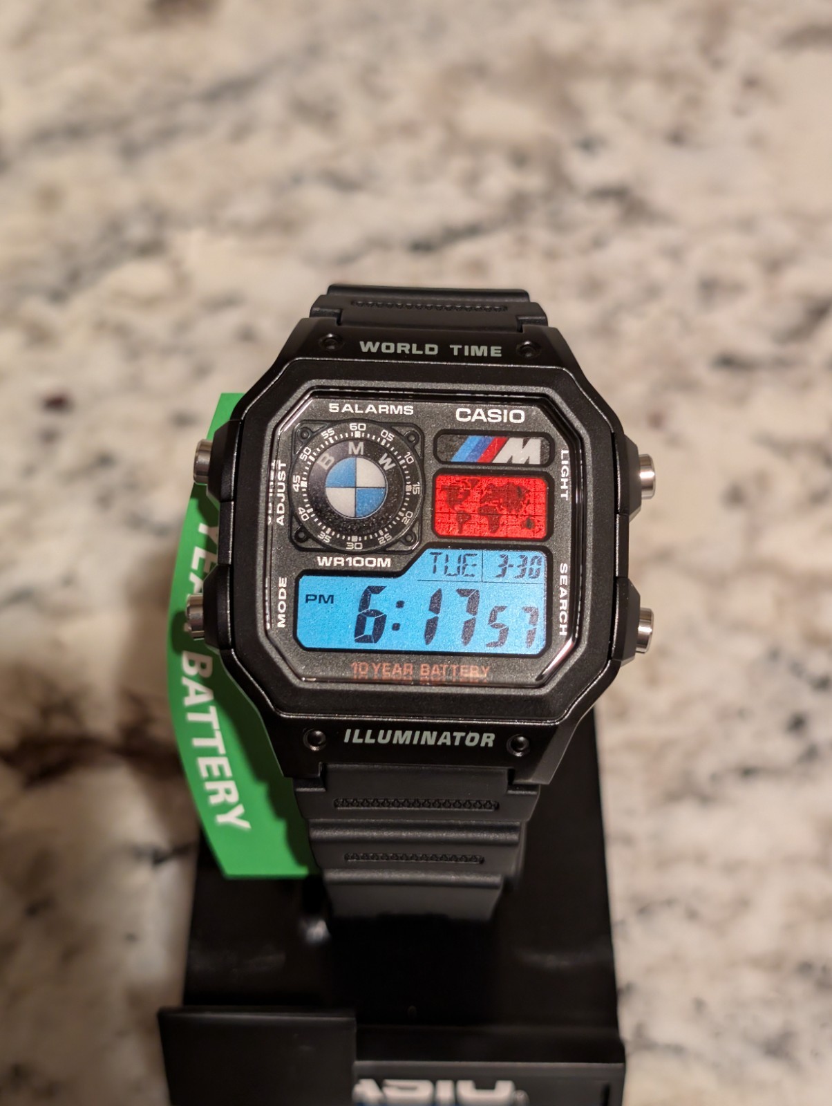 Casio AE1200 Watch, BMW Logos Blue Red Filters | Sports Car
