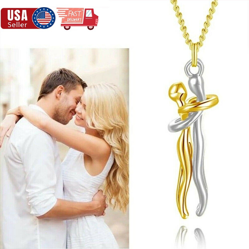Couple Hugging Pendant Necklace Lovers Together Forever Metal Plating Love Style