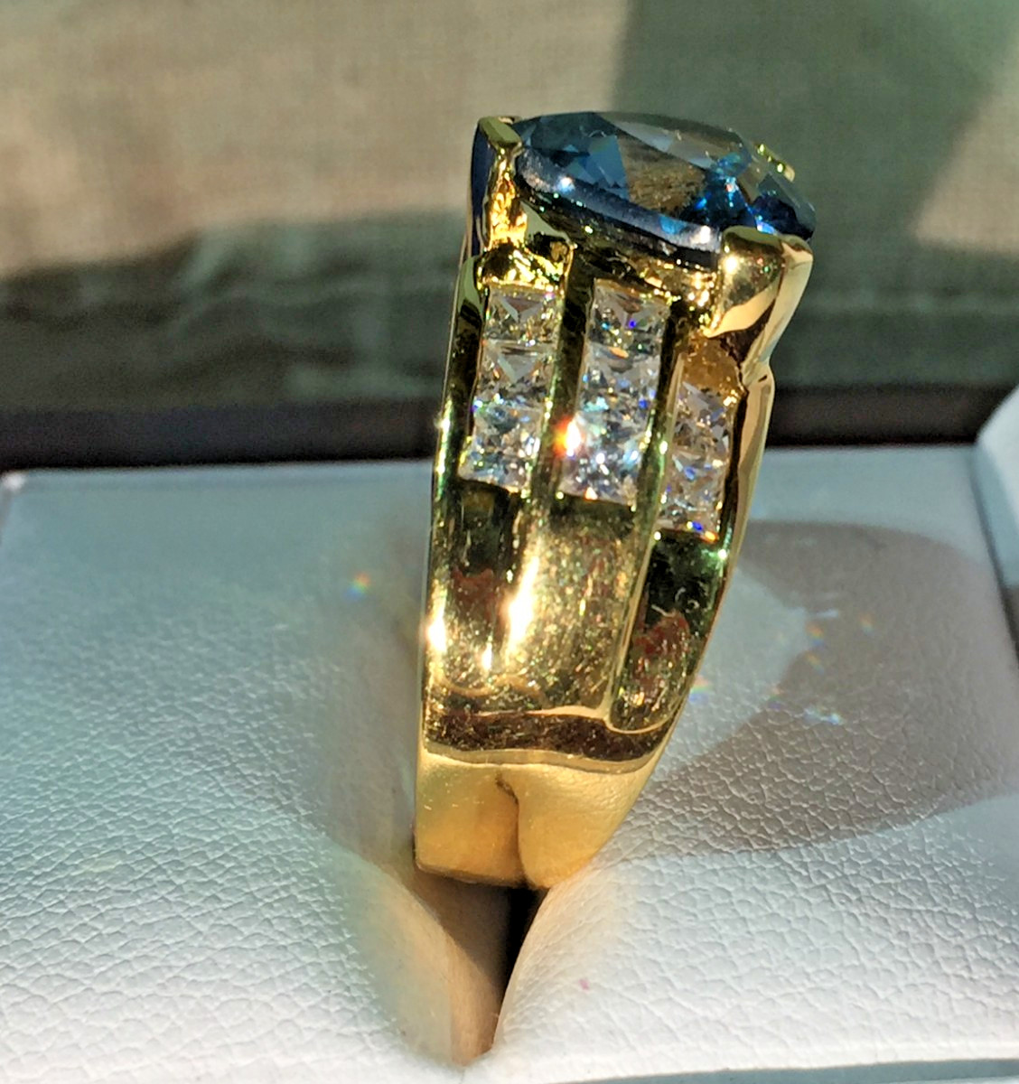 Vtg 925 Sterling Silver Gold Plated Aquamarine/Topaz Ring W/ CZ Canada Size 9!
