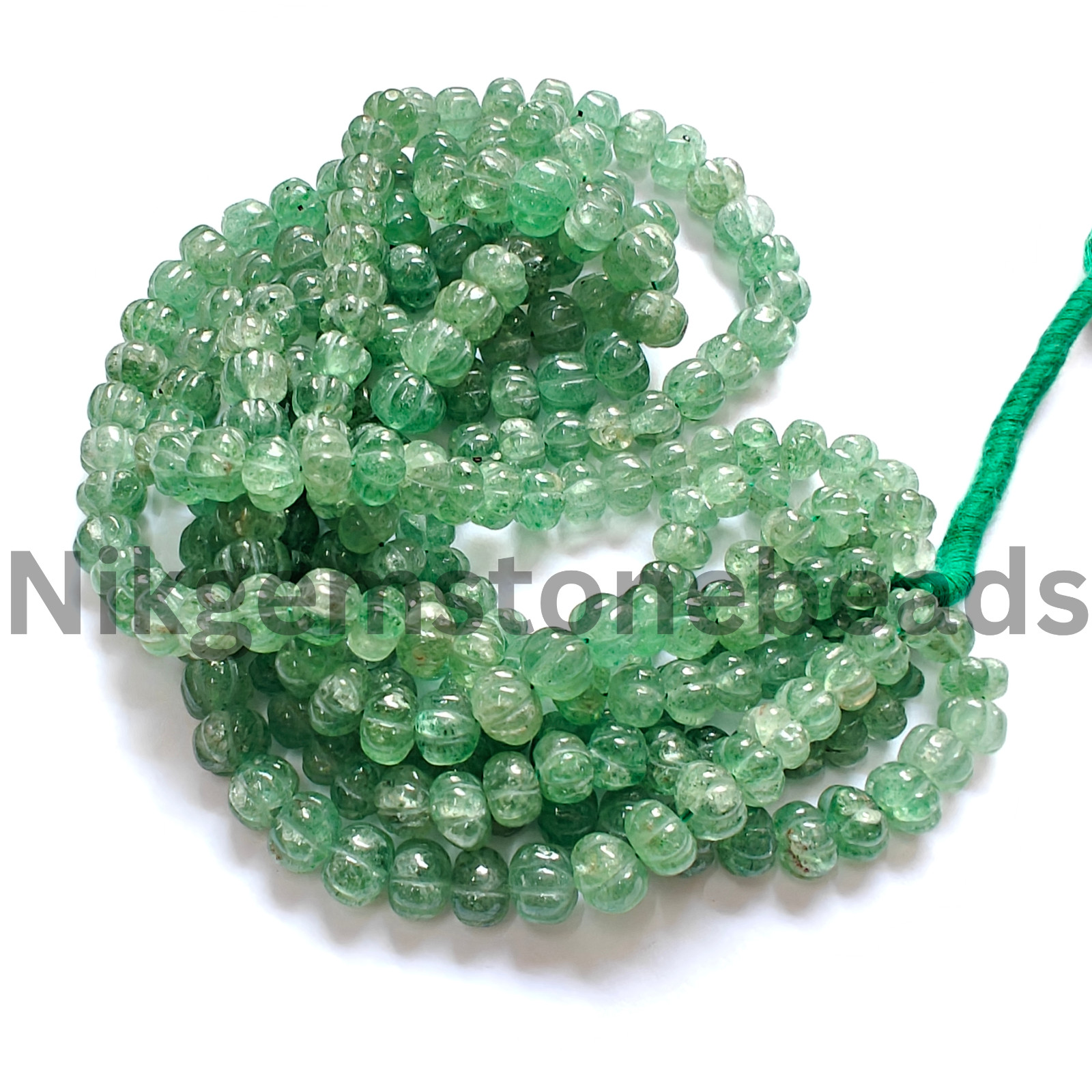 Natural Green Strawberry Beads, Smooth Carving Pumpkin Cut Stone, 7.00-10.00 MM.