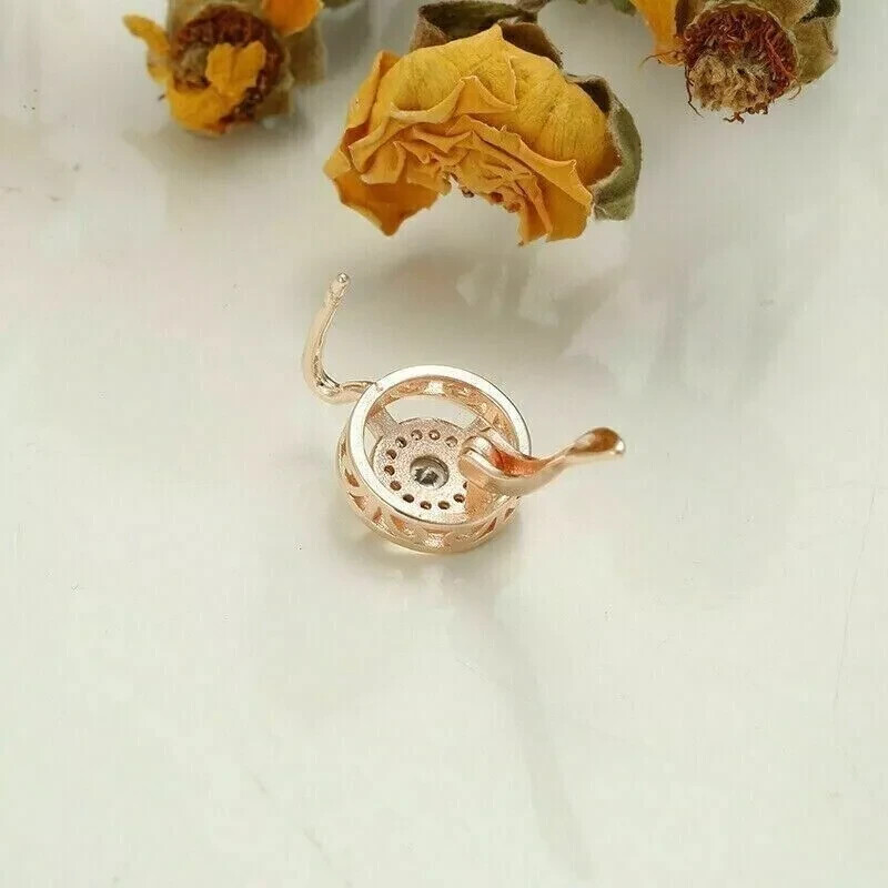 Art Deco Style Round Lab Created Diamond Wedding 14Ct Rose Gold Finish Earrings