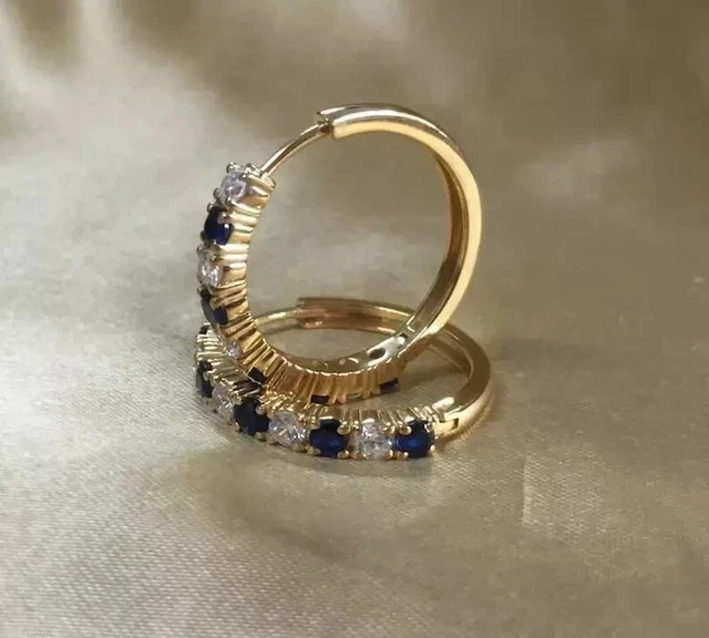 2Ct Round-Cut Lab Created Blue Sapphire Hoop Earrings 14K Yellow Gold Plated
