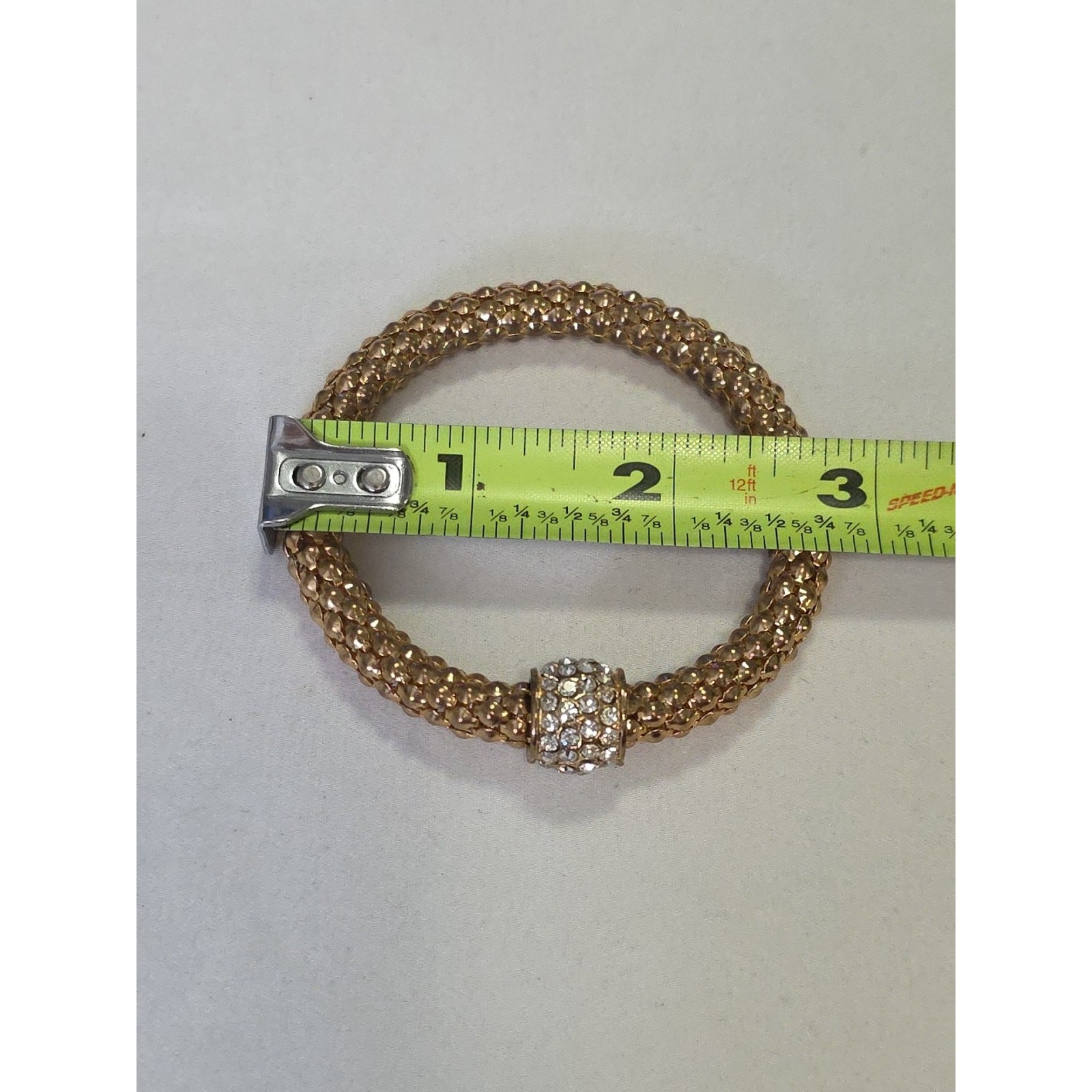 Gold Tone Stretch Bracelet Popcorn Chain Clear Rhinestone Charm Accent Bead
