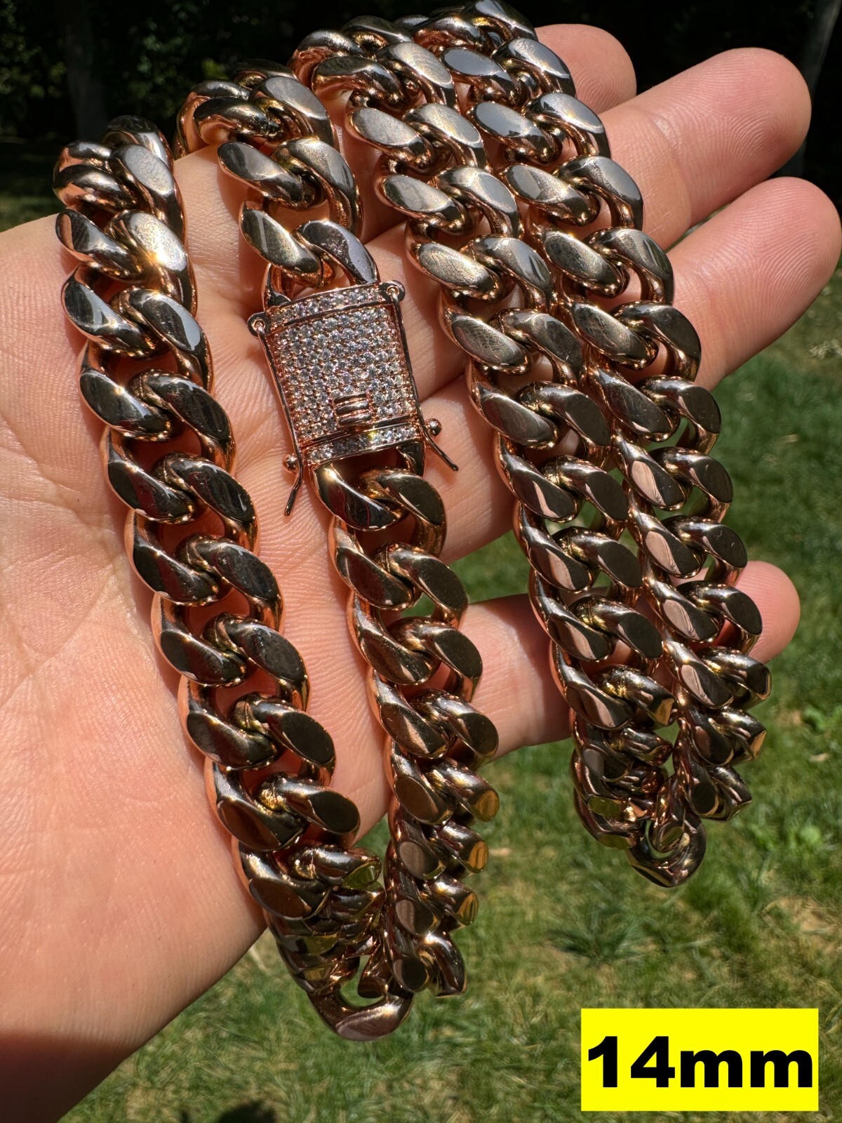 Miami Cuban Link Chain W. 1ct CZ Iced Clasp 14k Rose Gold Plated Stainless Steel