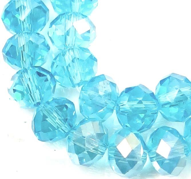 8x6mm Faceted AB Aqua Glass Crystal Rondelle Beads 16″