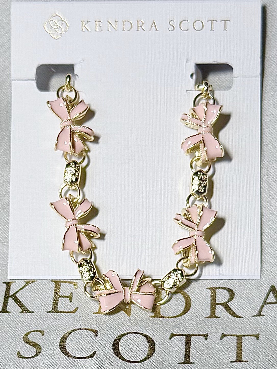 🎀NEW Kendra Scott🎀 x LoveShackFancy 🎀 Gold Bow Pink Enamel Charm Bracelet