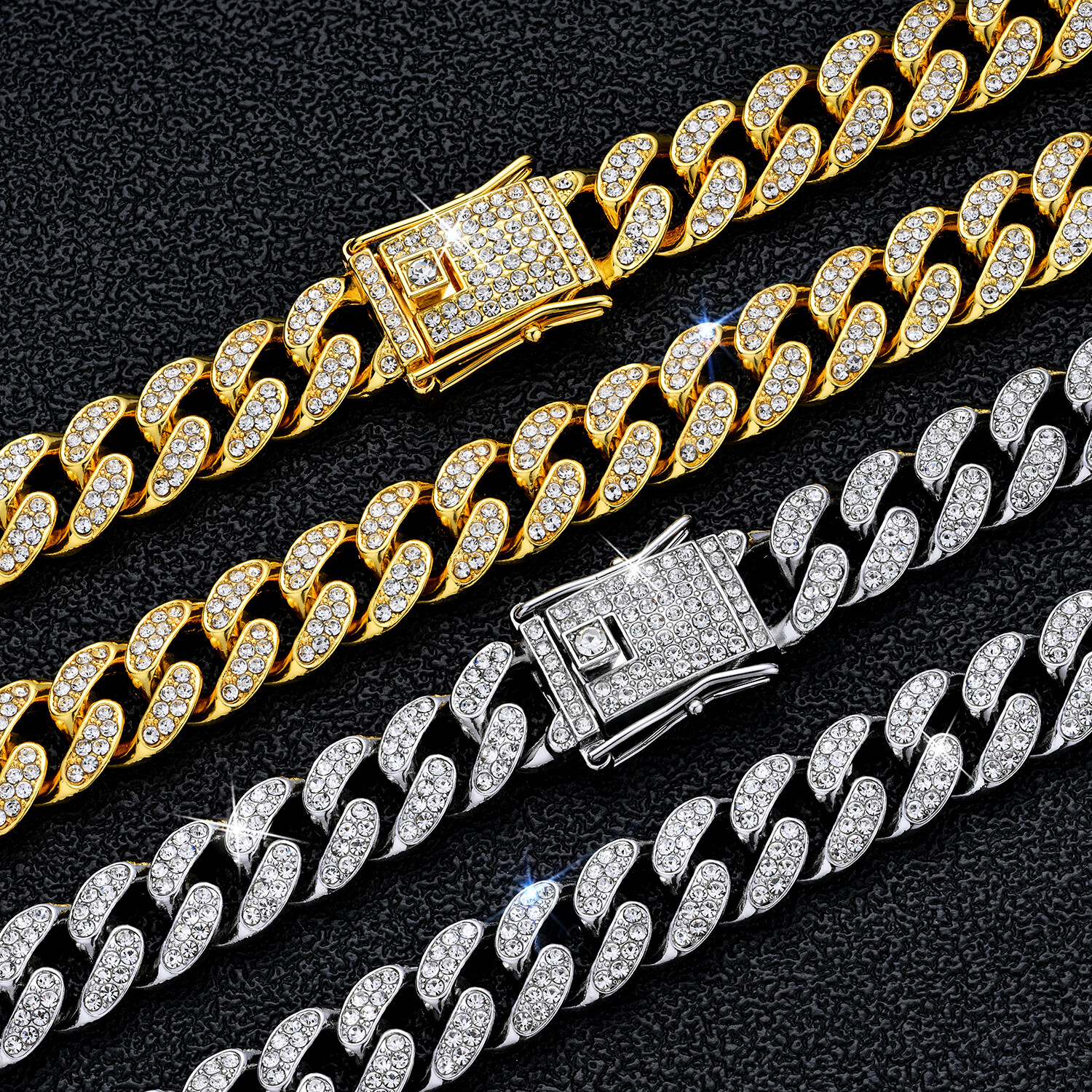 12MM Gold Plated Iced CZ Out Cuban Chain Set Classic Cuban Link Chain/Necklace