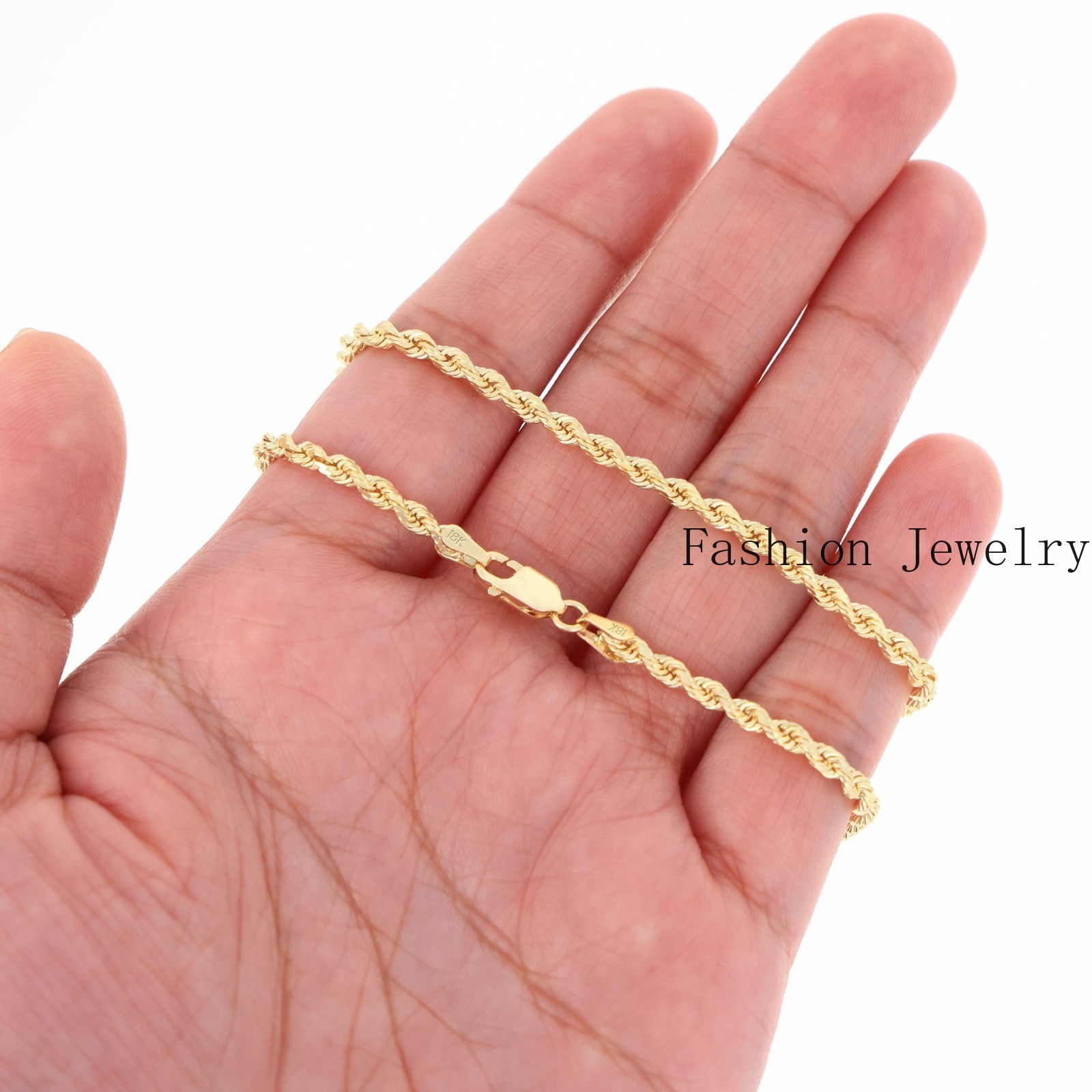 18K Yellow Gold Solid 2mm-6mm Rope Diamond Cut Chain Italian Necklace 16″- 30″
