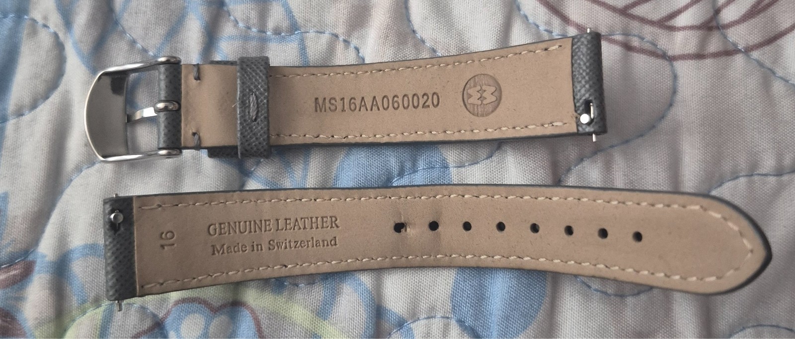Genuine Michele Gray Leather Wristwatch Band 16mm, Pre-owned