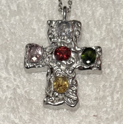Stainless Steel w/Glass Stones Cross w/Stainless Steel 18in Necklace NEW