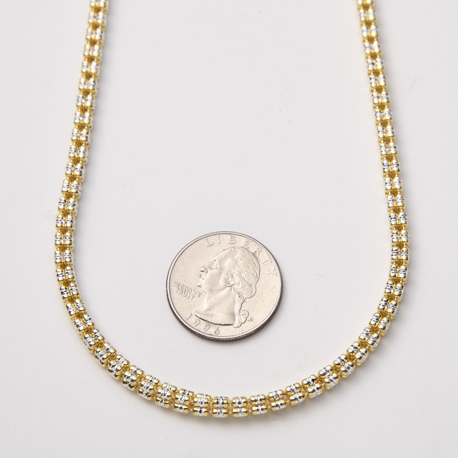 4mm Two-Tone Ice Link Chain 14K Yellow Gold-Plated Silver 925 Italy