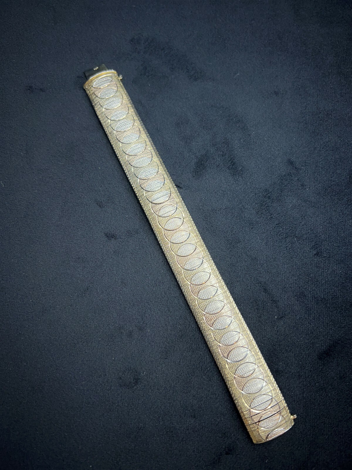 Yellow Rose White Gold Plated Large Wide Herring Bone Sterling Silver Bracelet