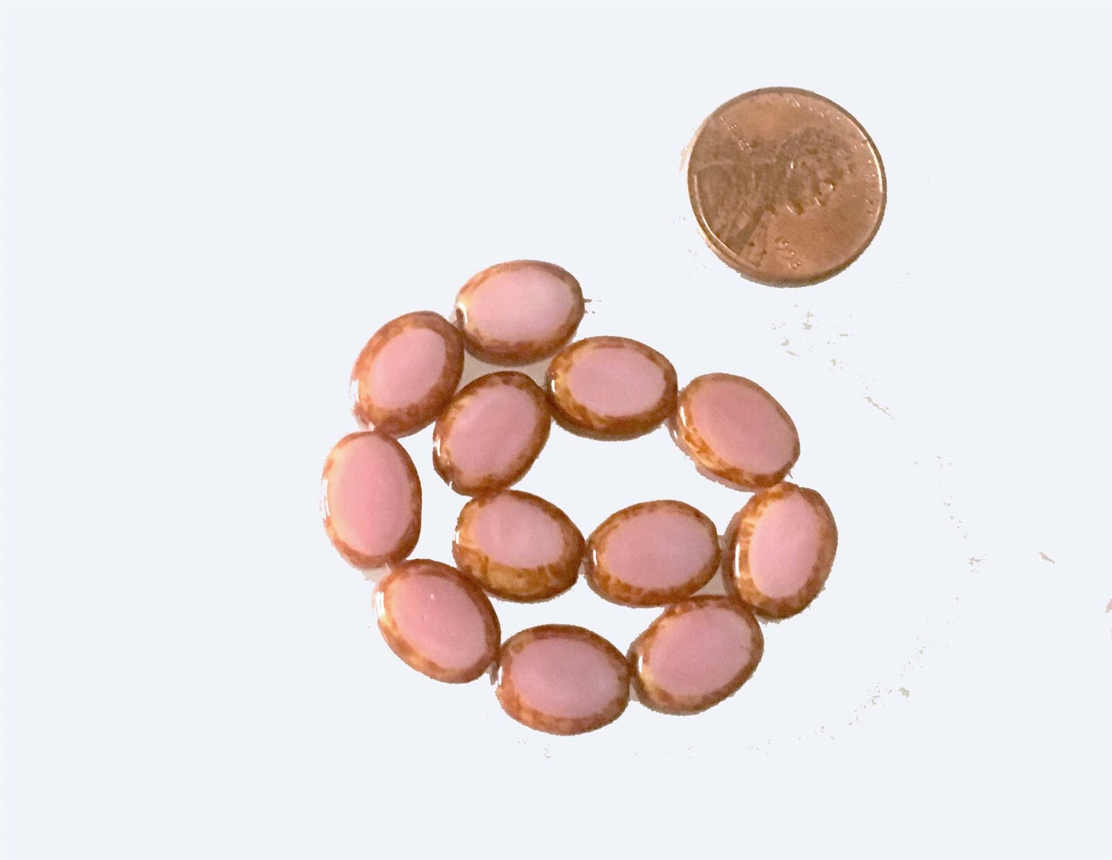 12 Czech Glass Oval Beads Coral Opaque Pink – Picasso 12x9mm