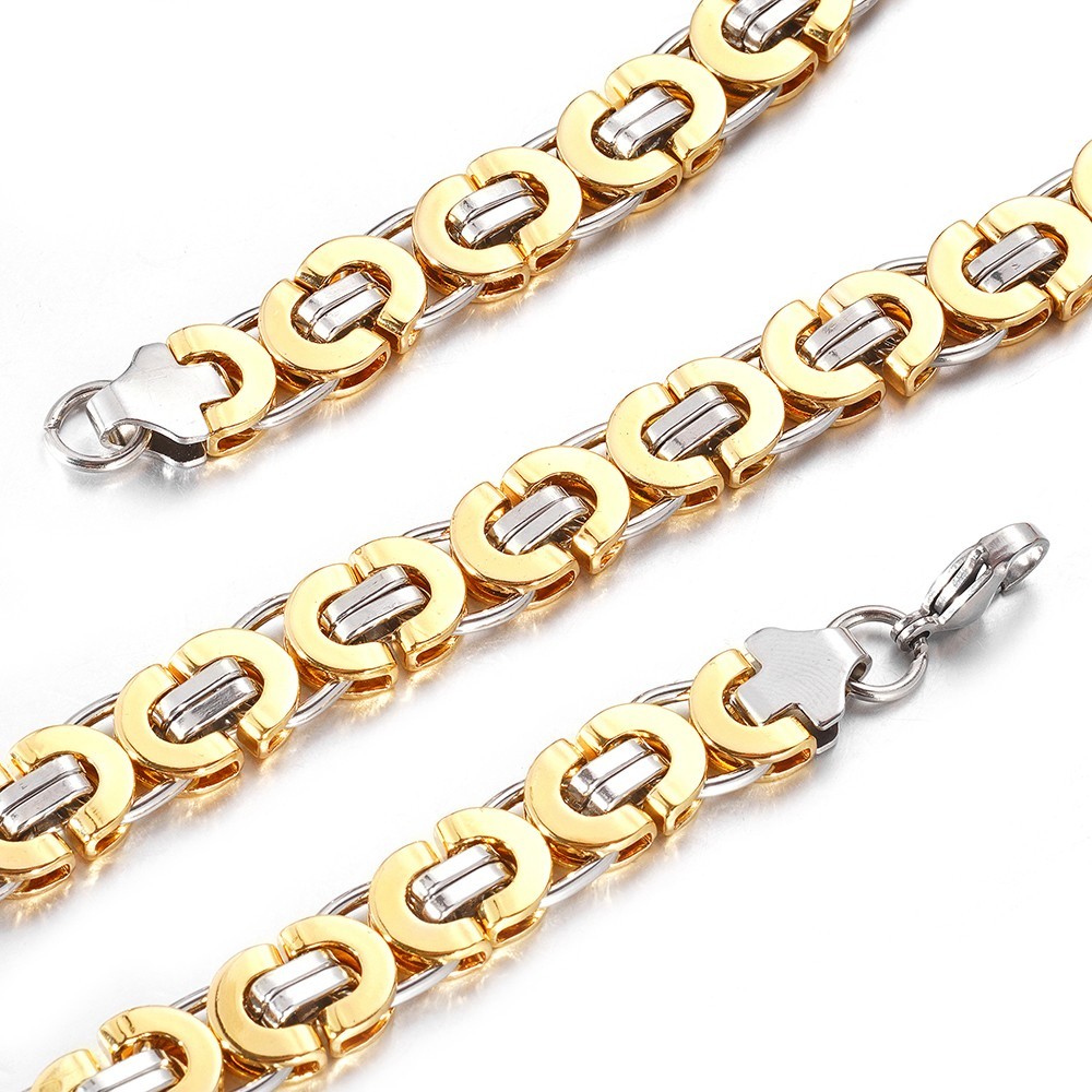 11mm Silver/Gold/Black Stainless Steel Flat Byzantine Box Chain Necklace 16″-40″