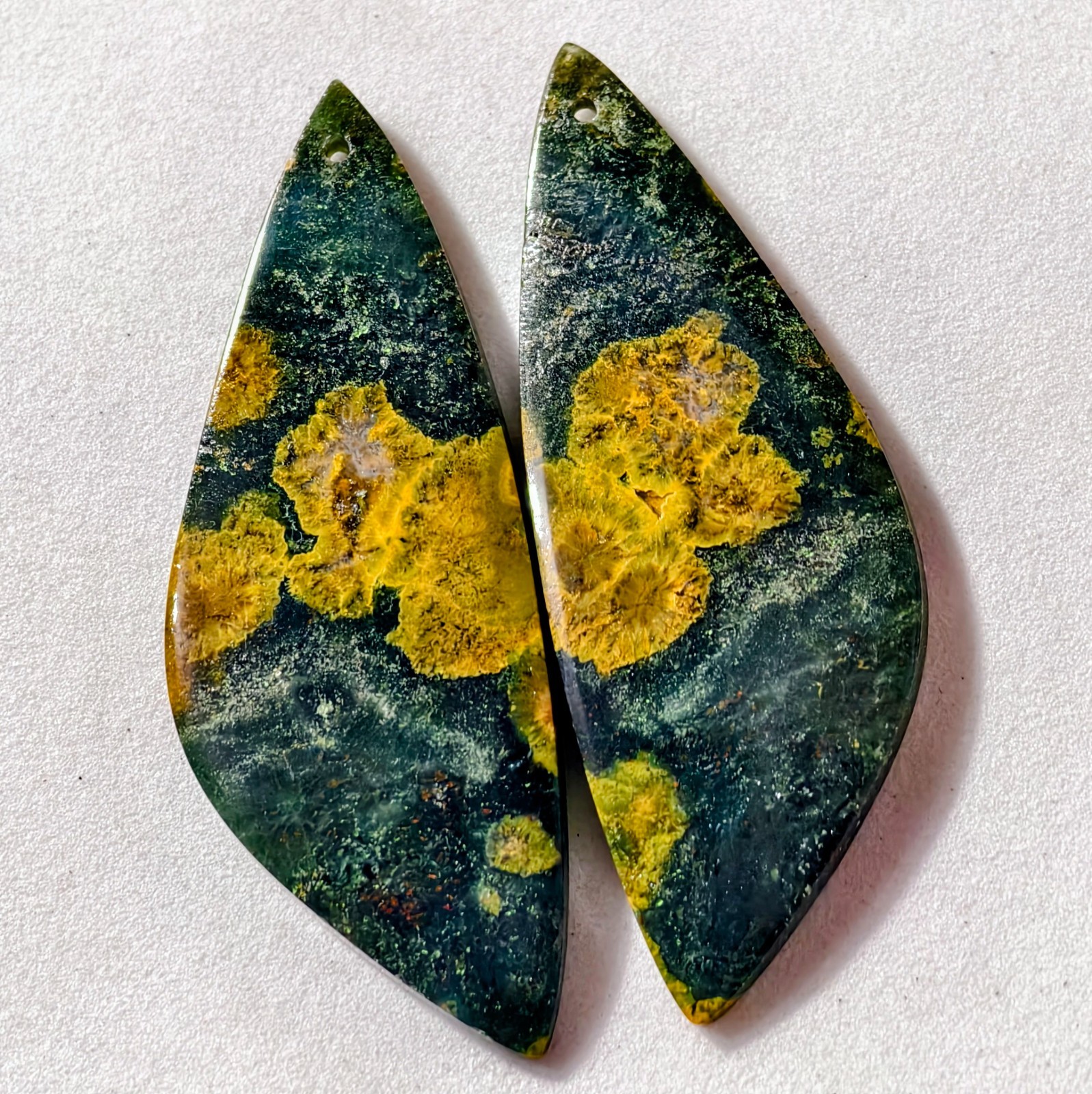 46 Cts Natural Ocean Jasper Drilled Match Pair Cabochon Gemstone 49.7 X 18.1 MM