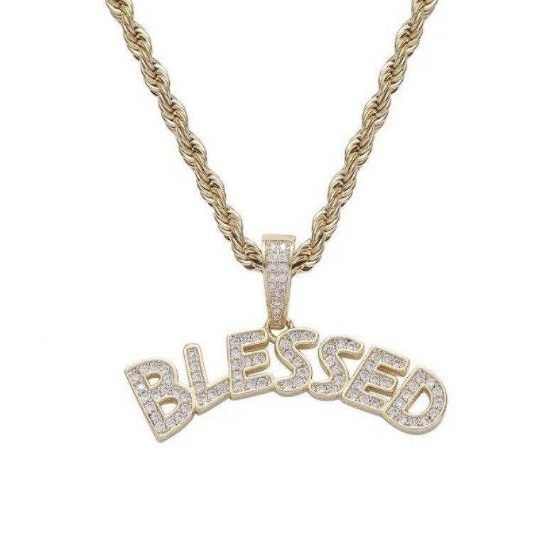 Gold Cuban Zircon Hip Hop Blessed Pendant Necklace
