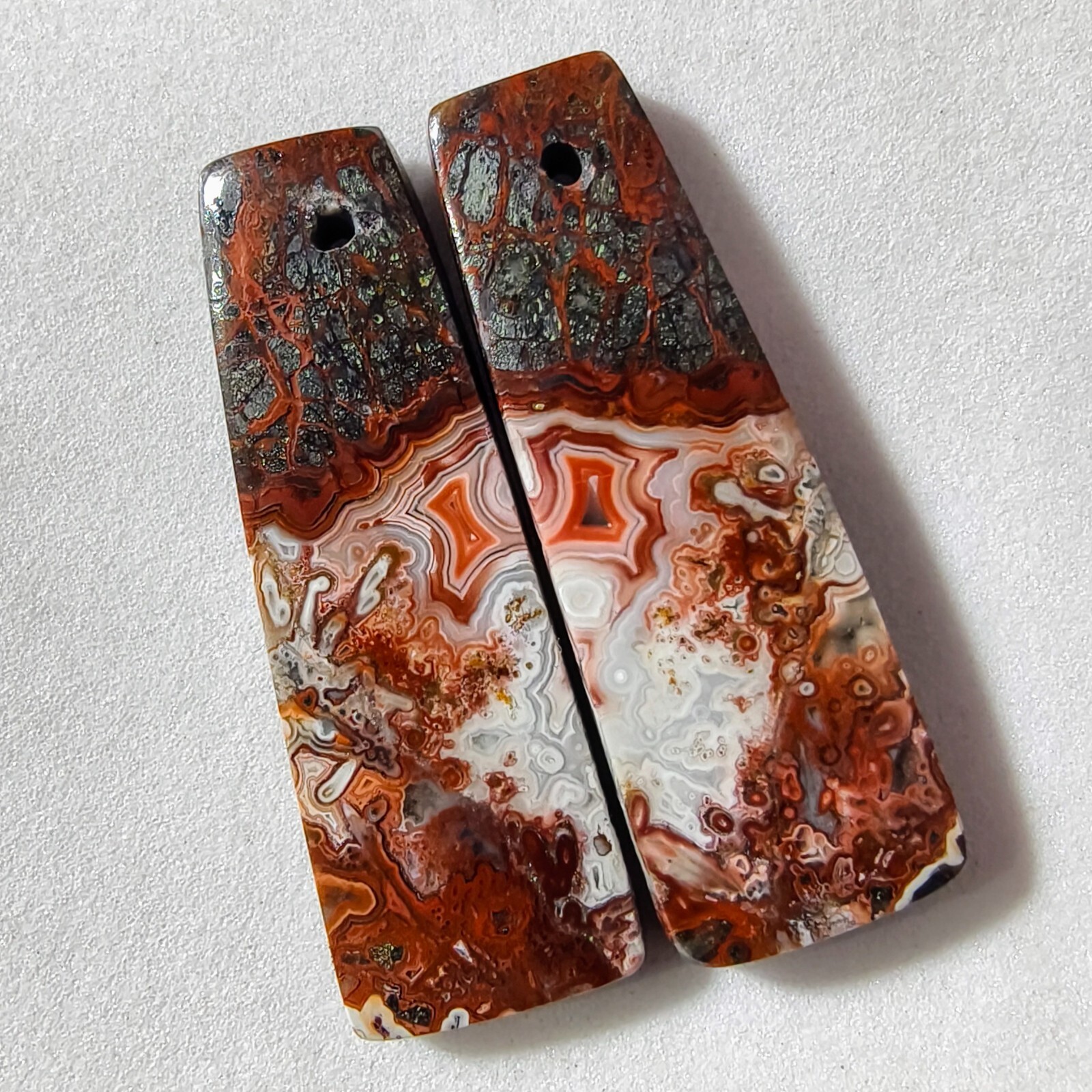 46 Cts Natural Crazy Lace Drilled Match Pair Cabochon Gemstone 36.5 X 12.7 MM