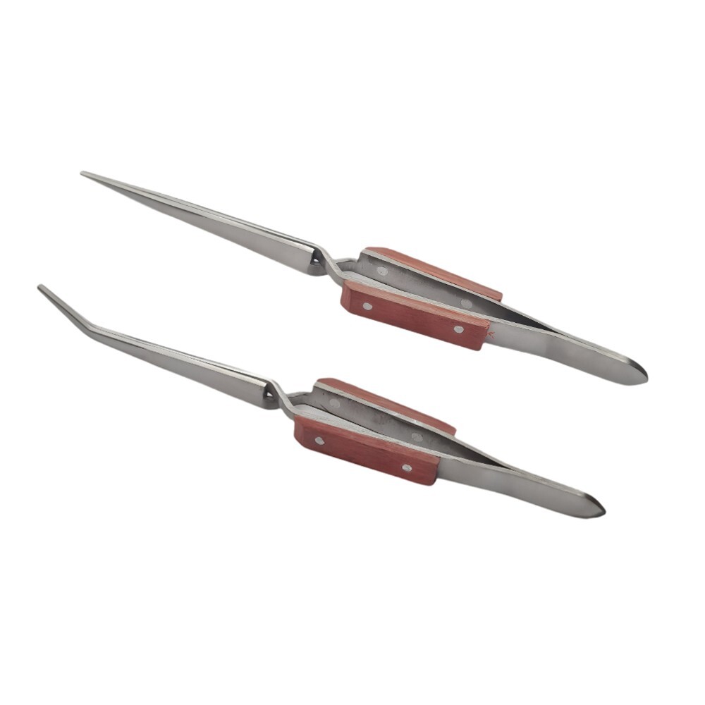 Set of 6 Cross Lock Fiber Grip Tweezers Self Closing 6-1/2″ Bent & Straight Tip