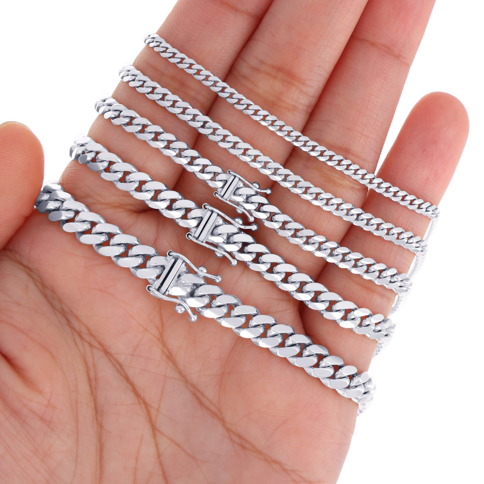 14K White Gold Solid 2.7mm-7mm Miami Cuban Link Chain Necklace Bracelet 7″-30″