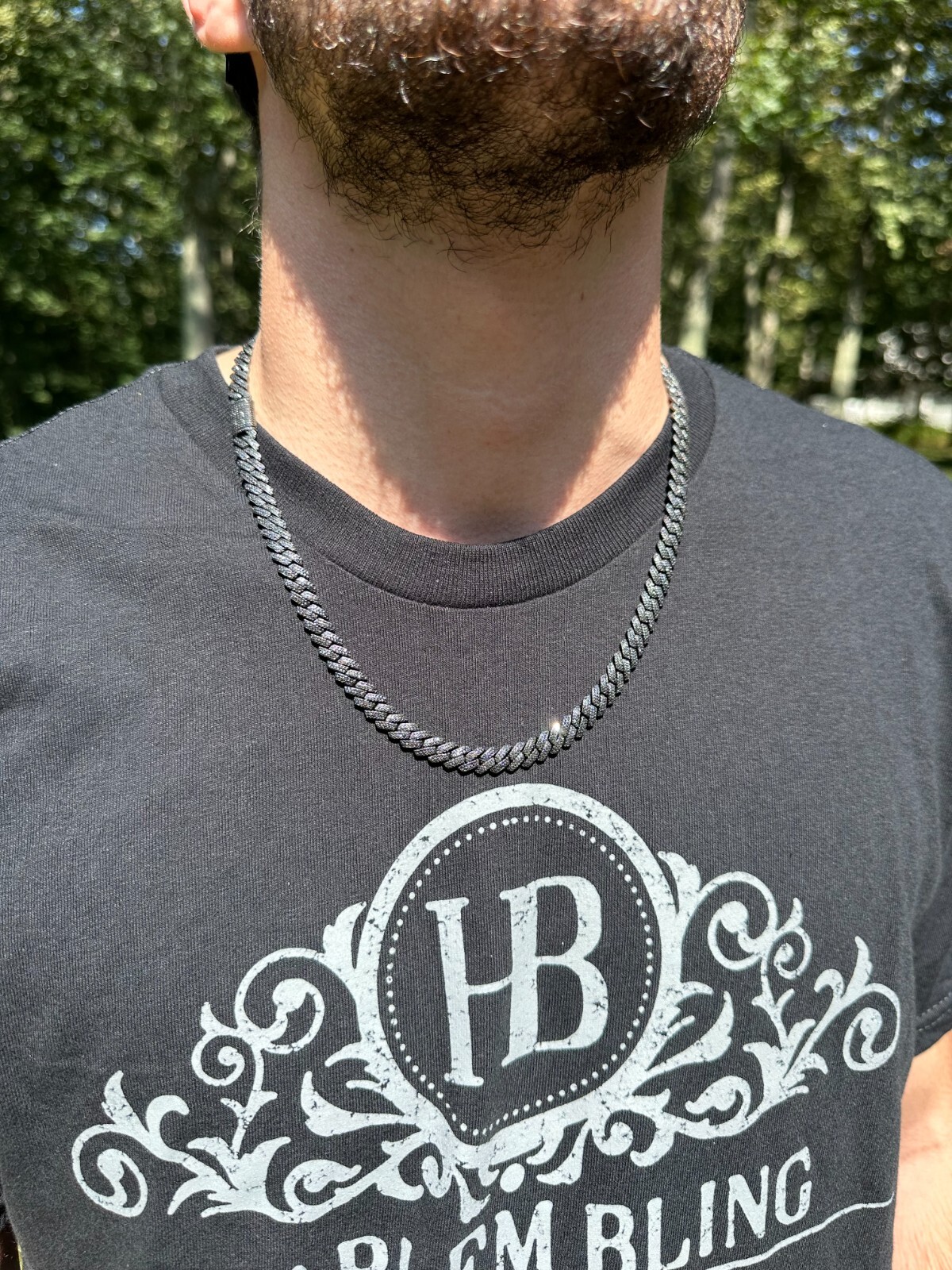 BLACK MOISSANITE 8mm Real Miami Cuban Link Prong Chain Iced 925 Silver Necklace