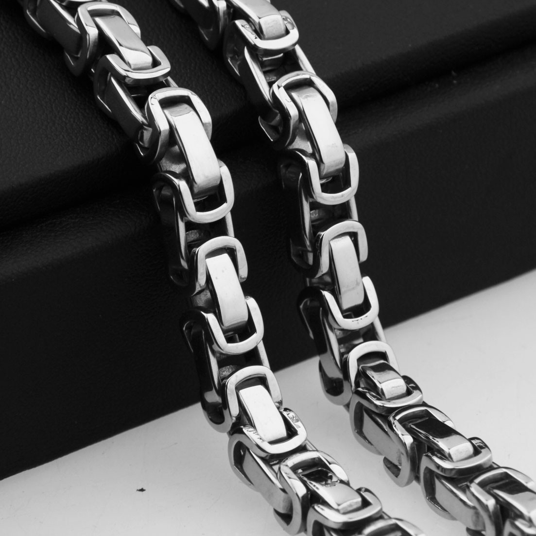 16″-40″ 5/6/8mm Stainless Steel Silver Jewelry Men’s Byzantine Chain Necklace