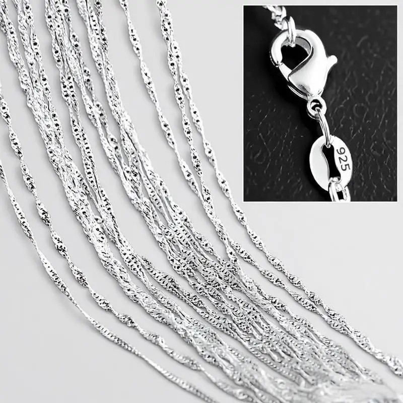 5PCS 925 Sterling Silver Water Wave Chain Necklace 16-30in Jewelry Making