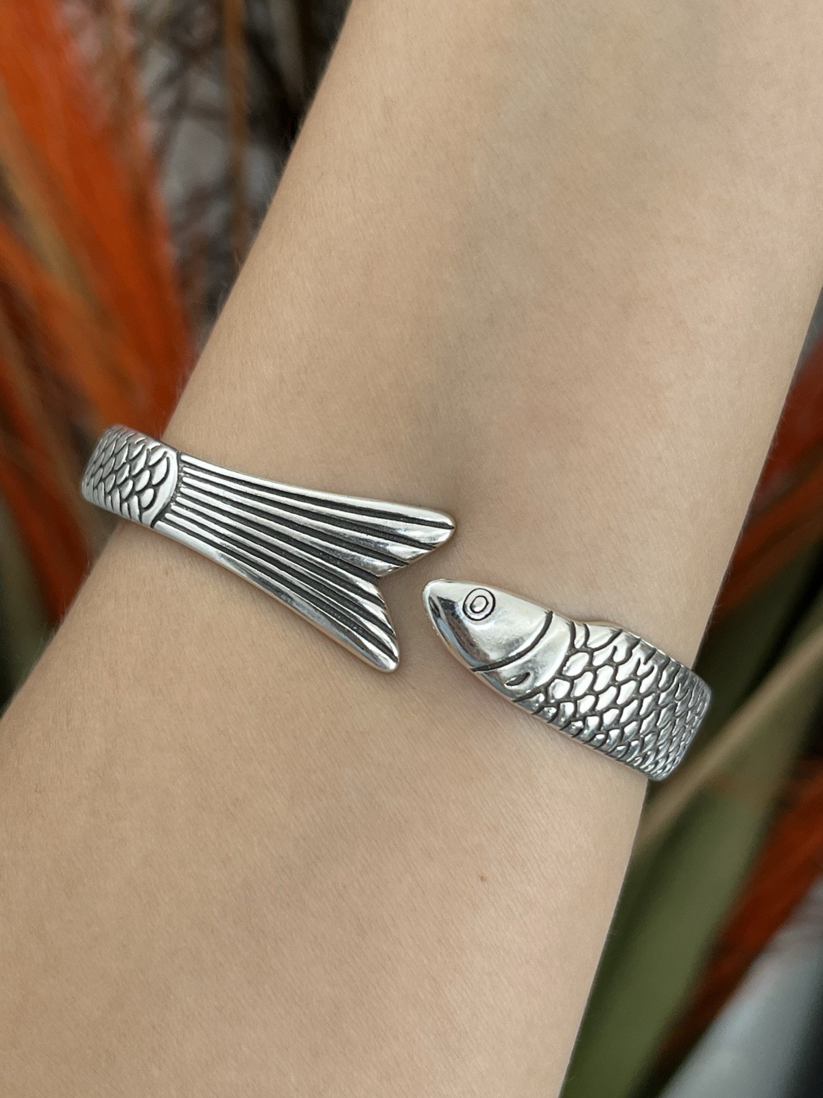 Unisex S925 Silver single fish cuff Bracelet