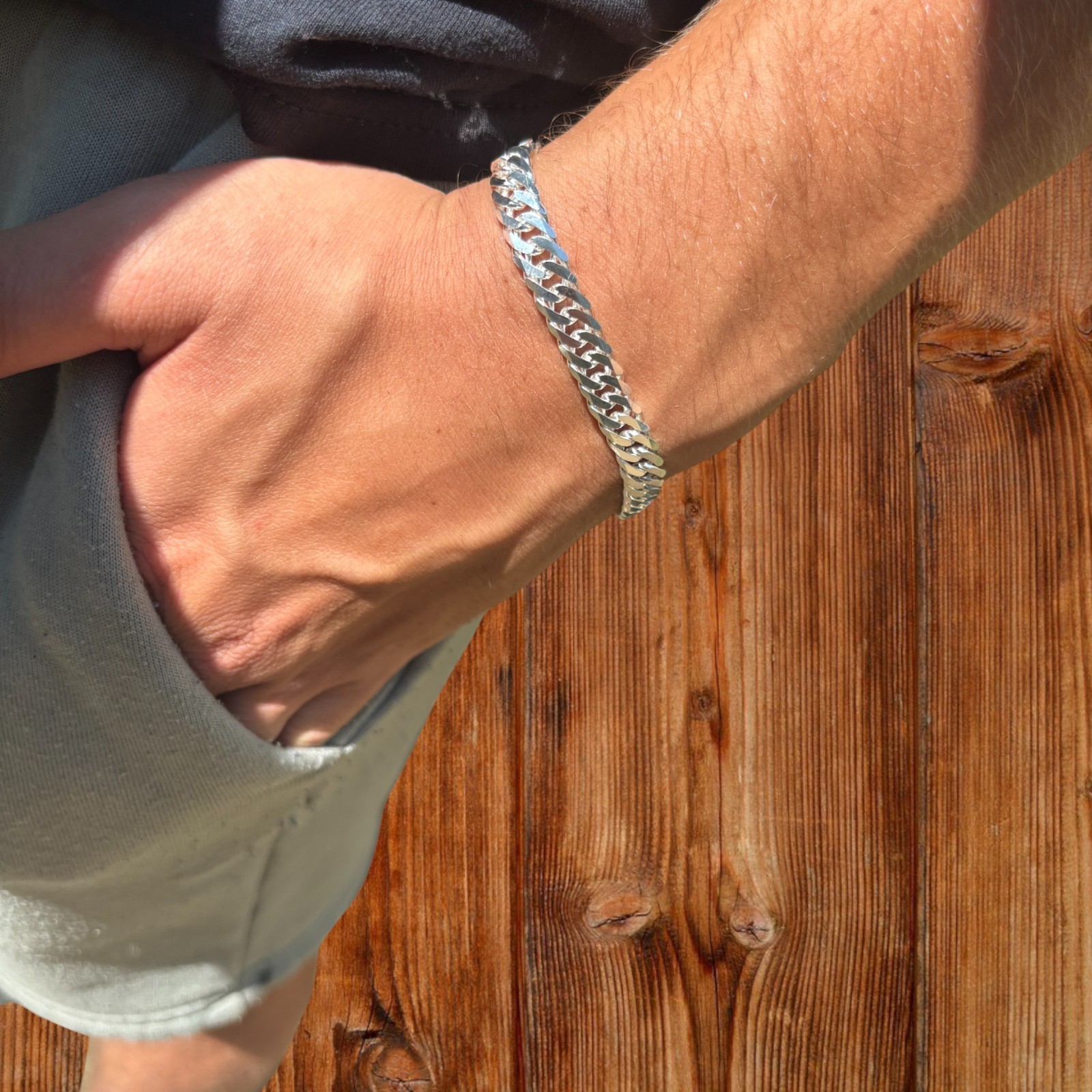 8mm Double Curb Link Bracelet – Real Solid 925 Sterling Silver MADE IN ITALY