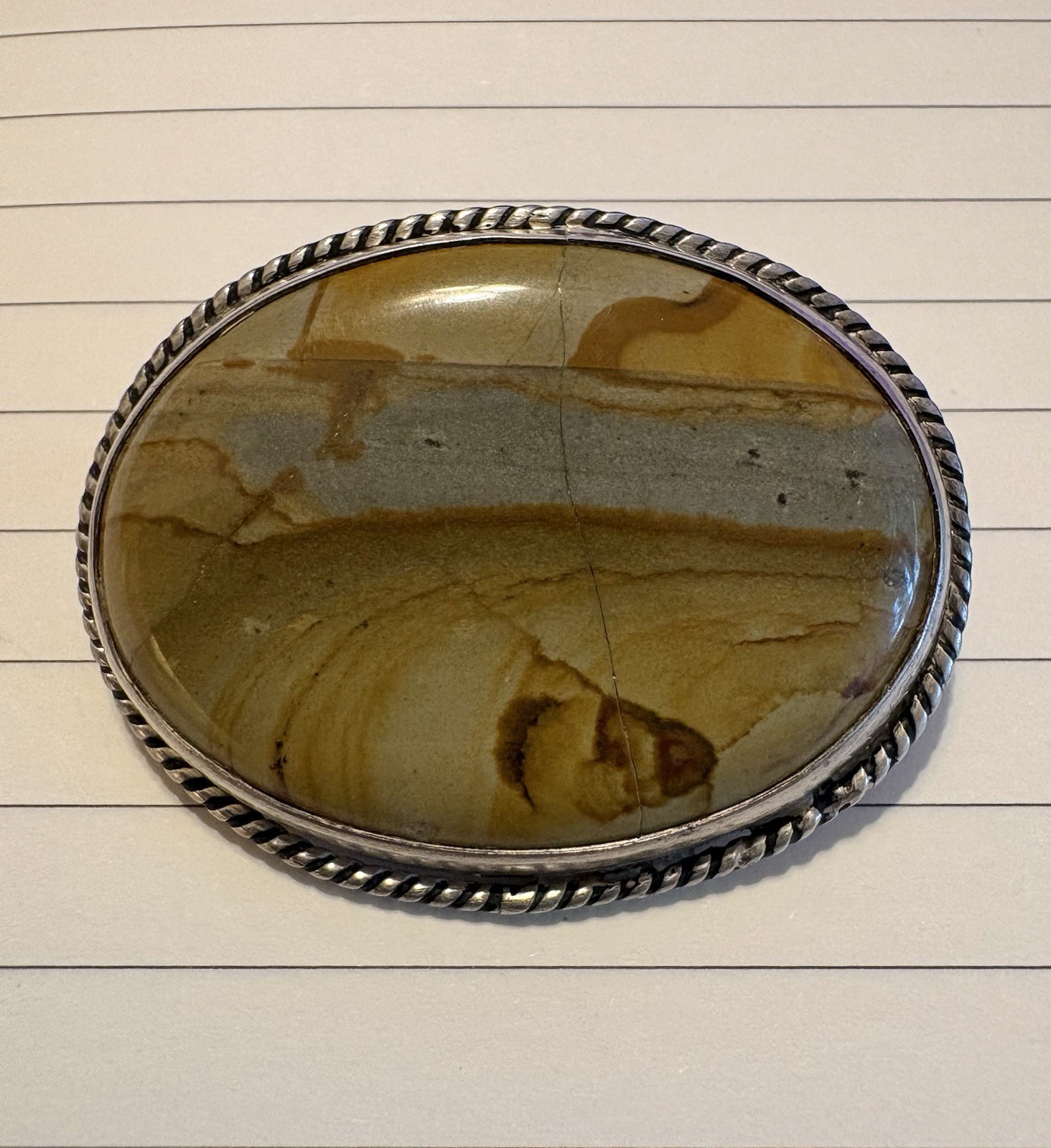 Vintage Mid-Century Owyhee Picture Jasper Brooch – Silver-Tone AS IS