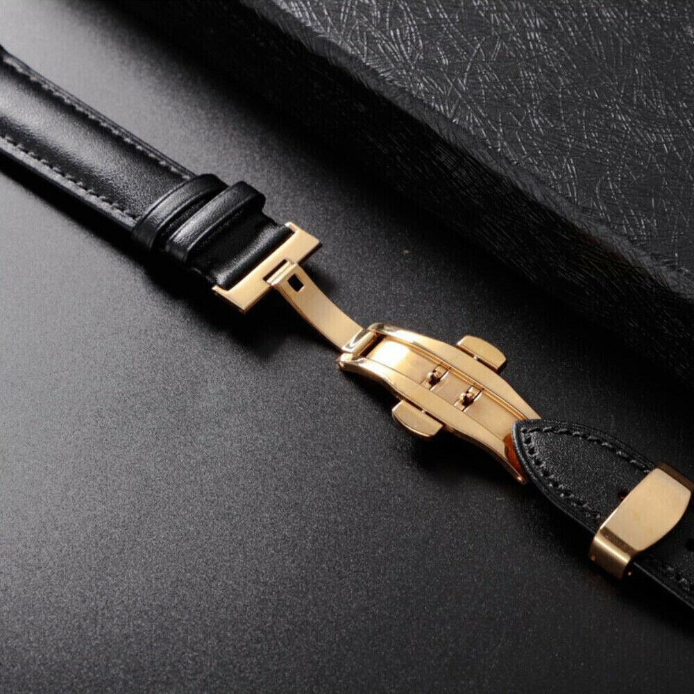 12mm-24mm Leather Watch Band Bracelet Strap Replacement Deployment Clasp Buckle