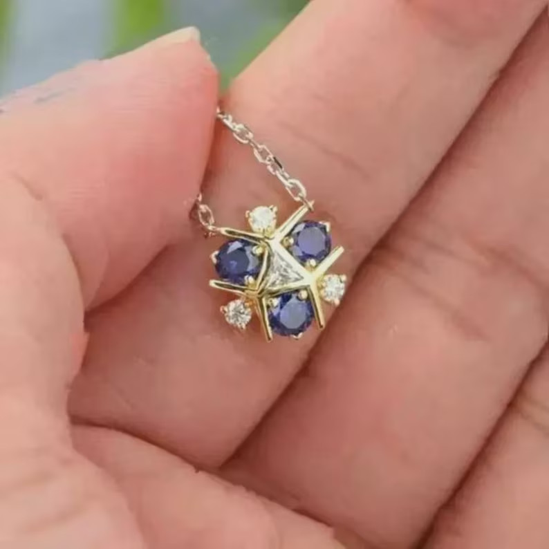 Triforce Zora’s Sapphire Lab Created Sapphire Pendant 14K Two Tone Gold Finish