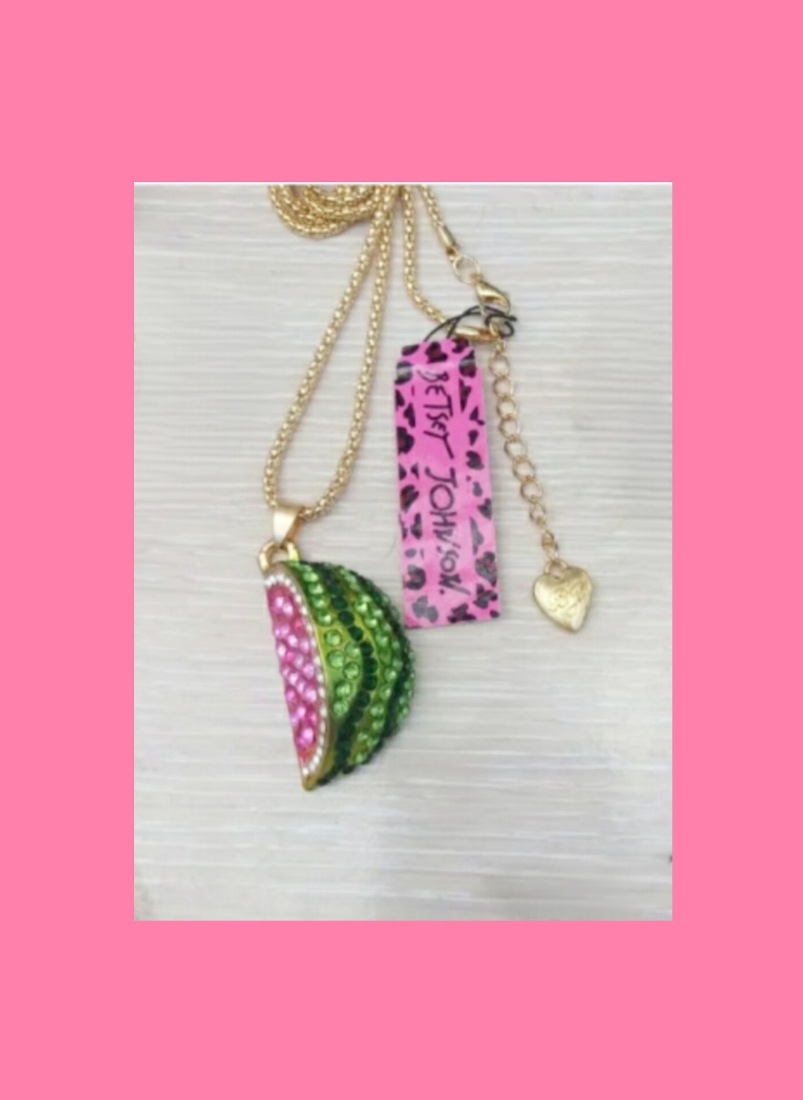Betsey Johnson Pink Rhinestone Watermelon Necklace