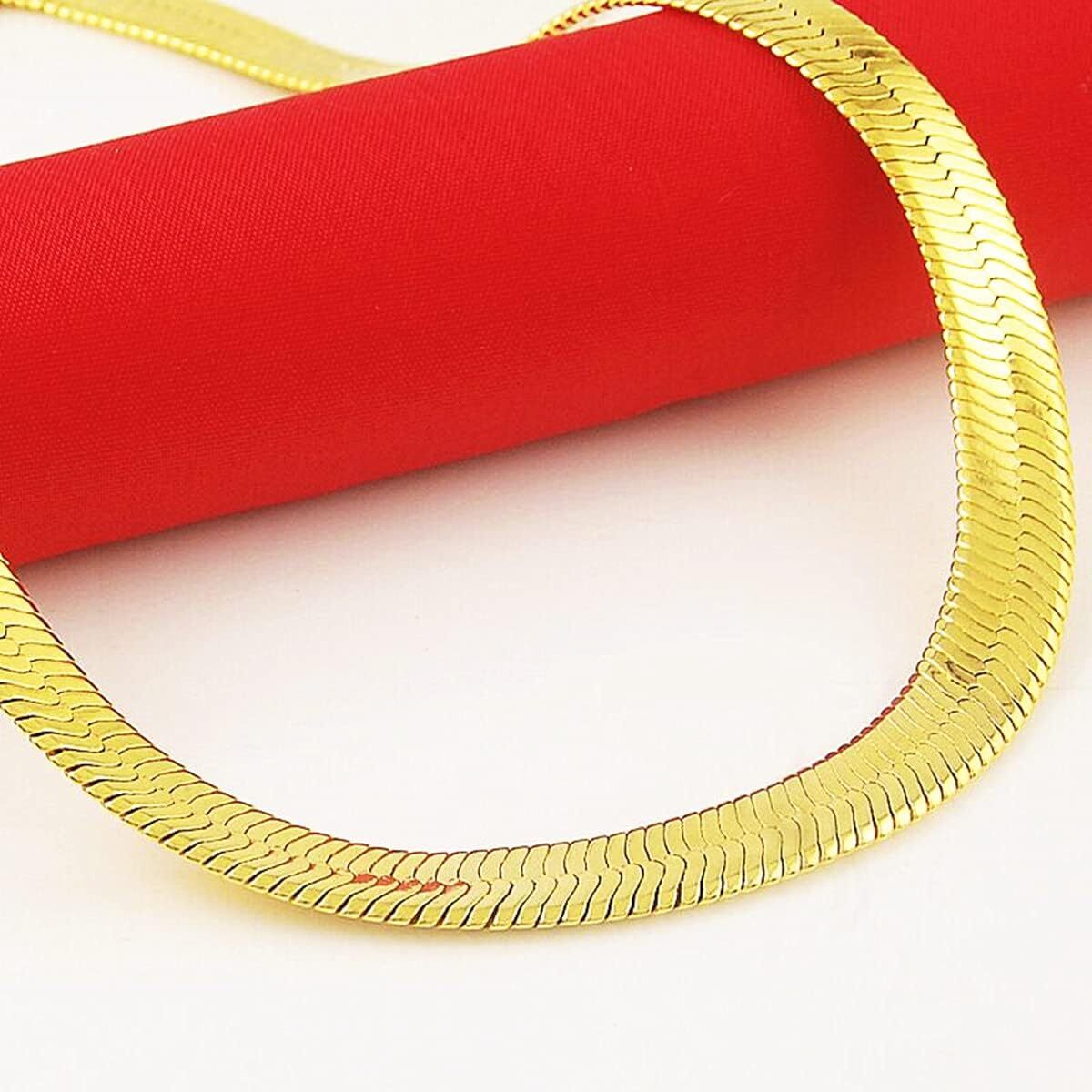 Gold Tone Clavicle Chain Flat Snake Bone Herringbone Choker Neck Necklace Chain